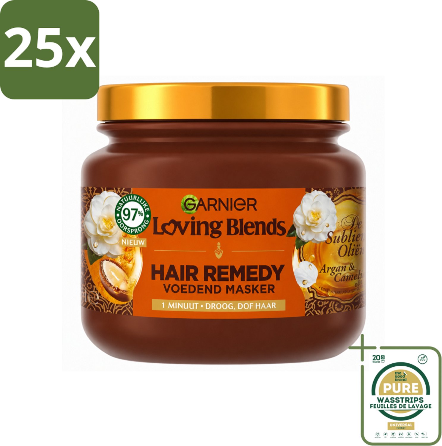 25 x Garnier - Loving Blends - Haarmasker - Argan & Cameliaolie - Droog & Dof Haar - 340 ml - Wasstrips - Haarmasker - Arganolie - Cameliaolie - Droog Haar - Dof Haar