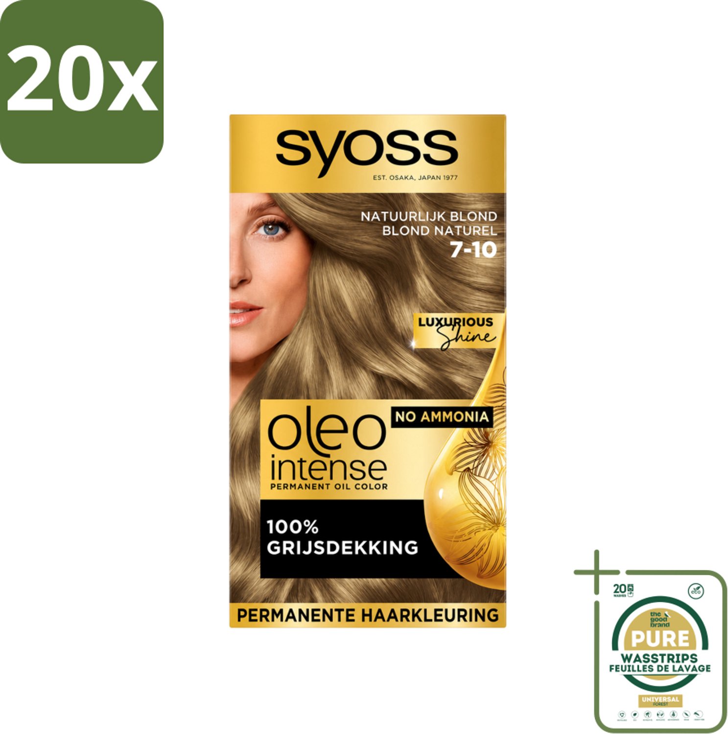 20 x SYOSS - Oleo Intense 7-10 - Haarverf - Permanente Haarkleuring - Natuurlijk blond - Langdurige Kleur - Wasstrips - Haarverf - Permanent Haarkleuren - Ammoniakvrije Haarkleur - Natuurlijk Blond - Grijsdekking