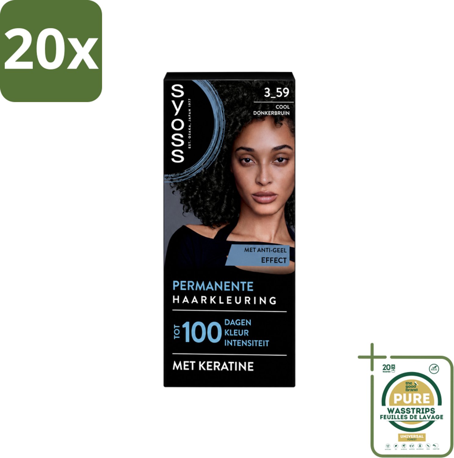 20 x SYOSS - Coloration 3-59 Cool Donkerbruin - Haarverf - Grijsdekking - Vermindert Haarbreuk - Wasstrips - Haarverf - Grijsdekking - Donkerbruin - Haarverzorging - Keratine