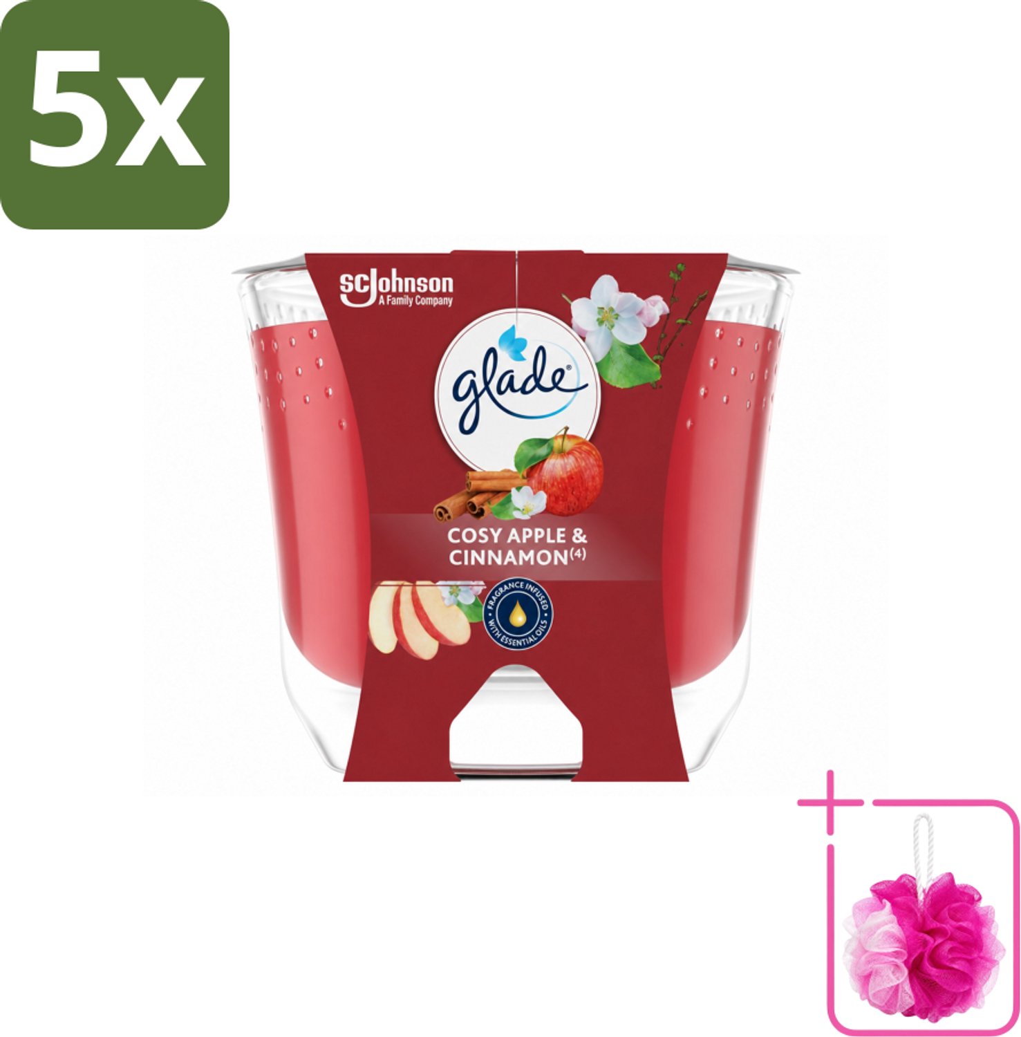 5 x Glade - Geurkaars Appel Kaneel - 100% Raapzaadwas - 204 g - Bulkverpakking - Geurkaars - Douchemop - Warme geur