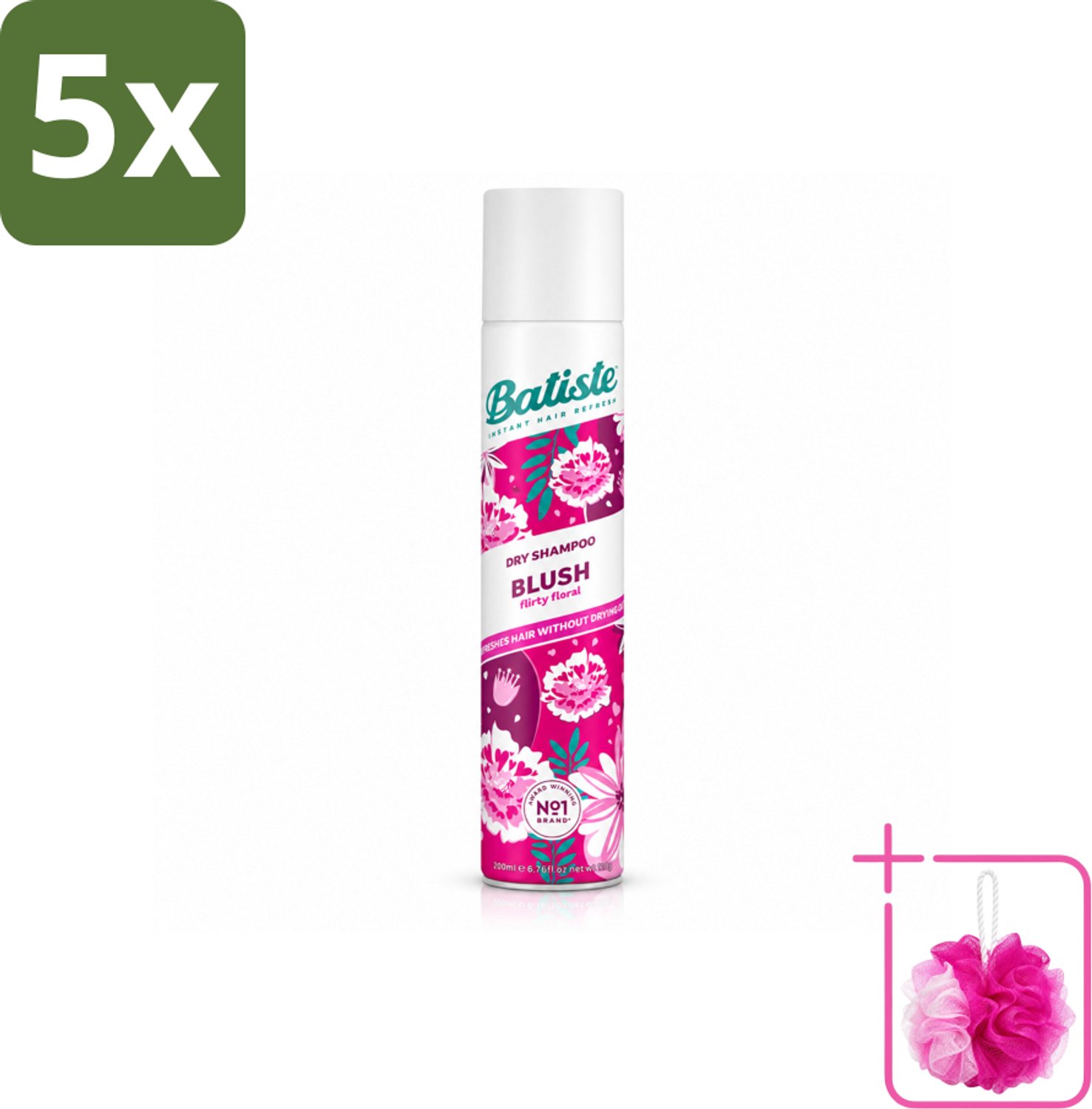 5 x Batiste - Blush - Droogshampoo - Bloemige Geur - Frist Op en Geeft Textuur - 200ml - Bulkverpakking - Droogshampoo - Douchemop - Haar opfrissen