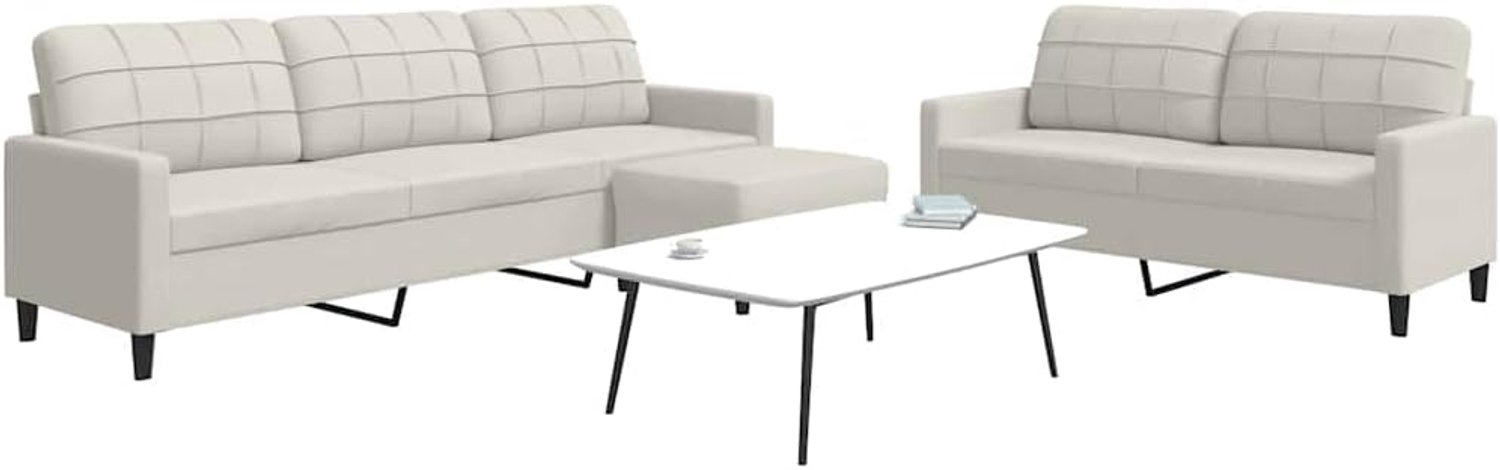 3-delige bankset met kussen, crème fluweel, zachte velours sofa set met metalen frame en dik gevoerde zitvlakken, comfortabele woonkamer bank met veelzijdige kruk