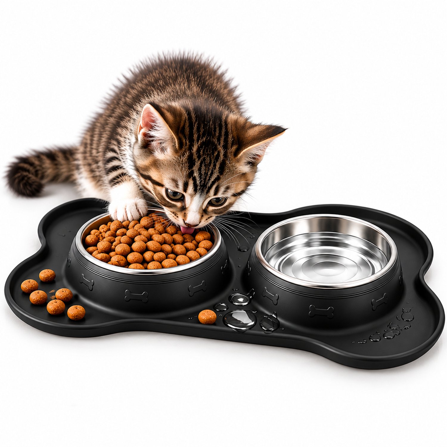 Bol.com WVspecials - Dubbele voerbak met siliconen mat maat S - Geschikt voor kleine hond of kat - Voerbak hond - honden voerbak... aanbieding