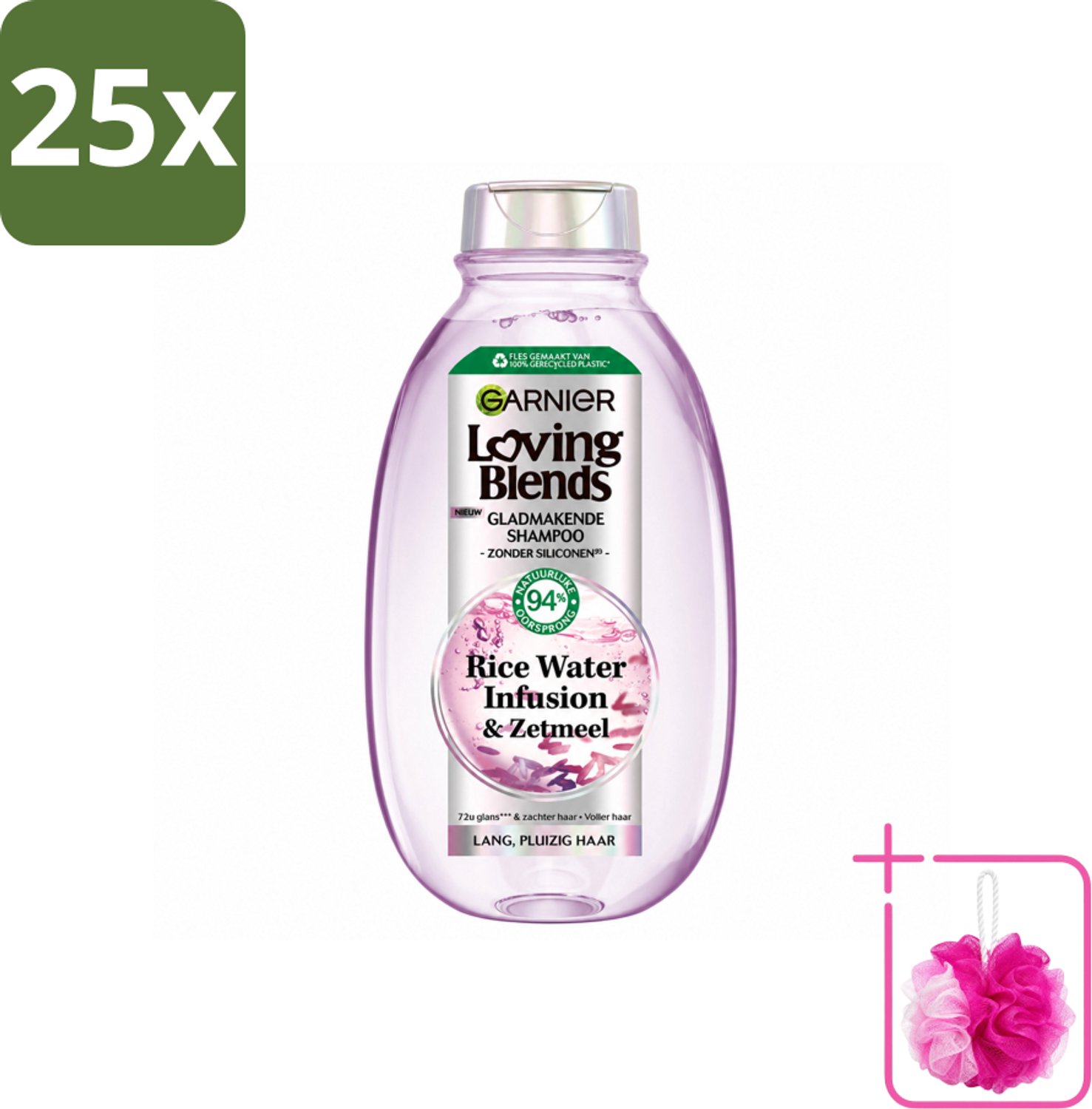 25 x Garnier - Loving Blends - Shampoo - Rice Water Infusion - Glans & Zachtheid - Lang Haar - 300 ml - Bulkverpakking - Rijstwater shampoo - Douchemop - Glans haar