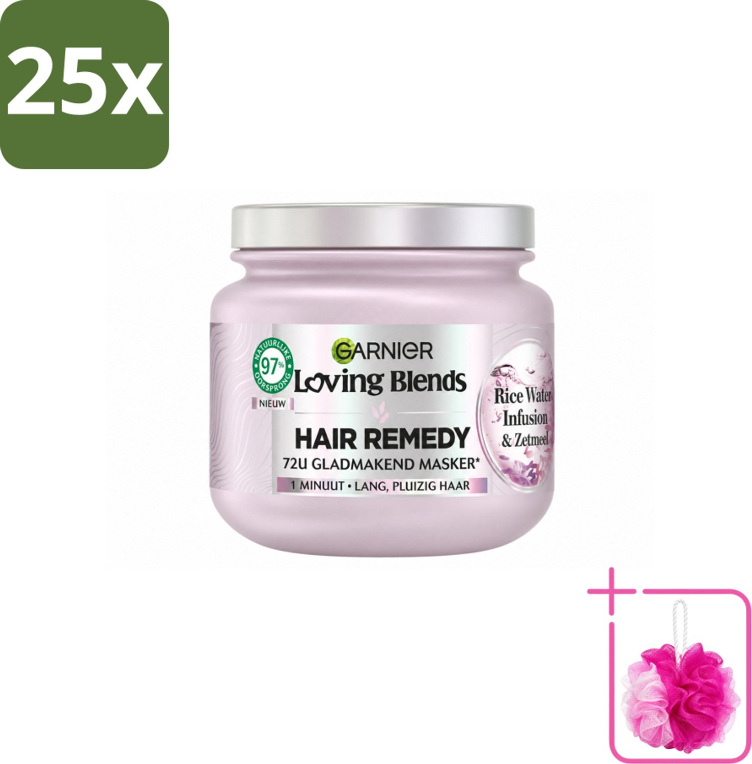 25 x Garnier - Loving Blends - Haarmasker - Rice Water Infusion - Glans & Zachtheid - Lang Haar - 340 ml - Bulkverpakking - Haarmasker - Douchemop - Rice Water