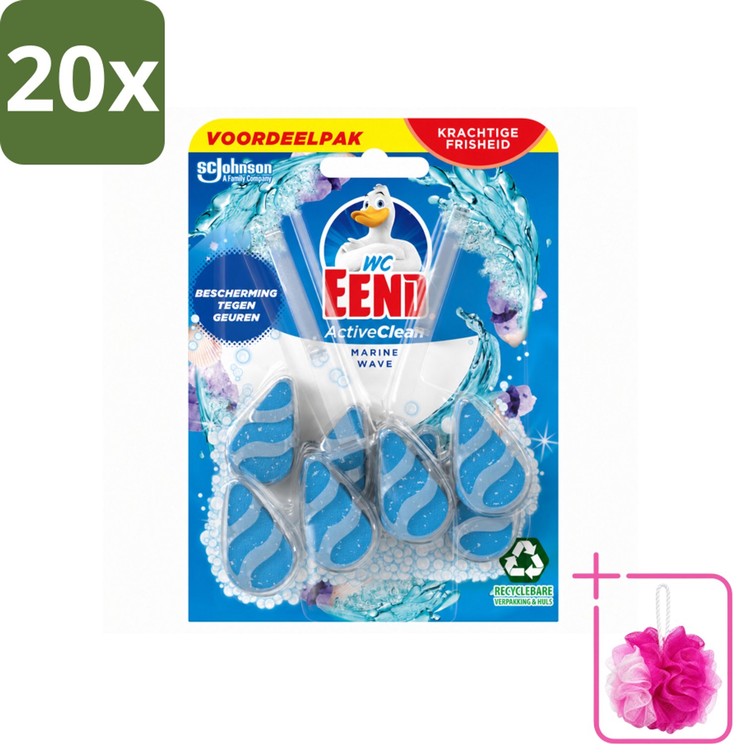 20 x WC Eend - Active Clean Marine - Toiletblok Duopack - Meer Schuim & Frisheid - 2 Toiletblokken - Bulkverpakking - Toiletblok - Douchemop - Reiniging toilet