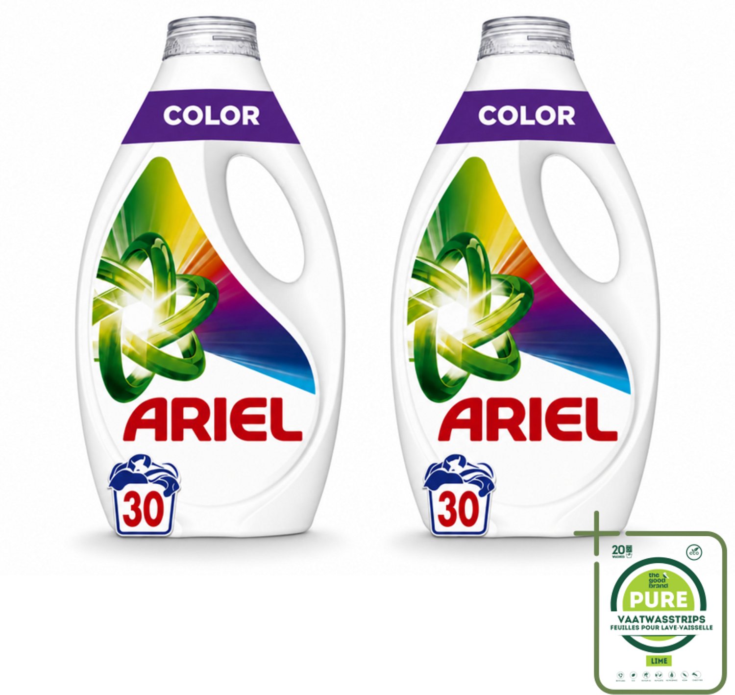 2 x Ariel - Vloeibaar Wasmiddel - Color - 30 Wasbeurten - 1350 ml - Grootverpakking - Vaatwasstrips - Kleurbehoud - Vlekverwijdering - Wasmiddel - Wasbeurt - Wasmachine