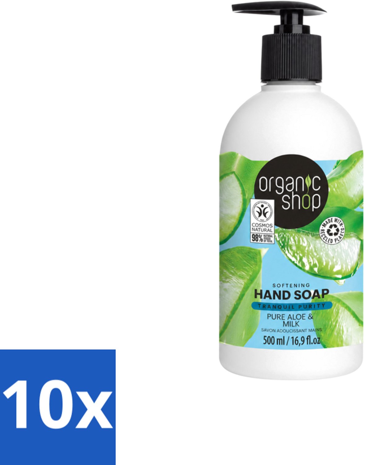 10 x Organic Shop - Handzeep Aloe & Milk - Verzachtend en Hydraterend - 500 ml - Voordeelverpakking - 10 stuks