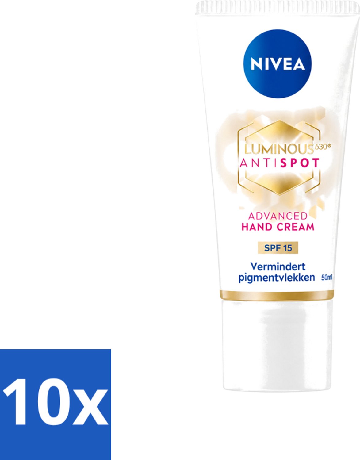 10 x NIVEA - Handcrème - Luminous630 Tegen Vlekken - SPF 15 - Tegen pigmentvlekken - Voor jonger ogende handen - 50 ml - Voordeelverpakking - 10 stuks