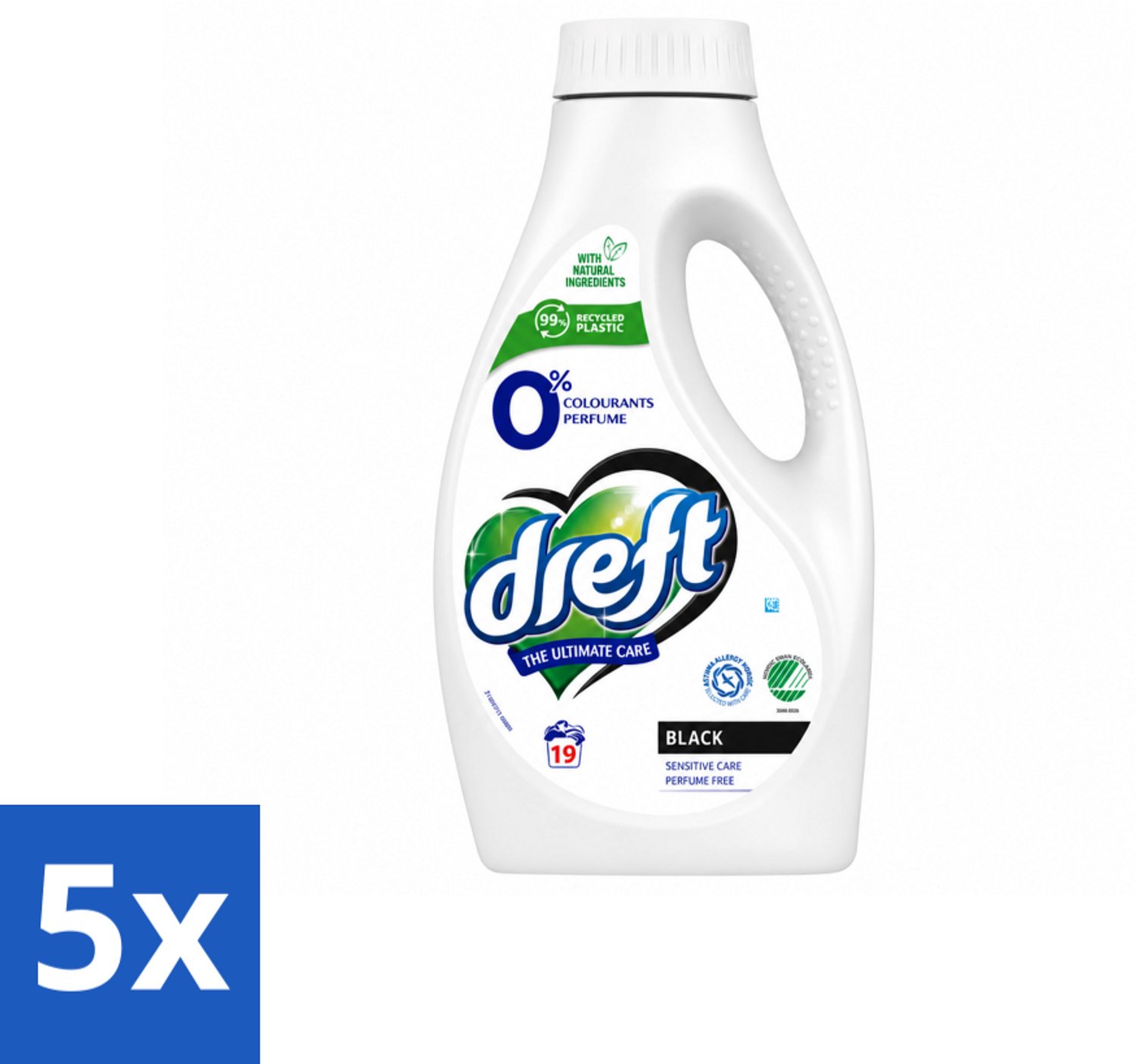 5 x Dreft - Vloeibaar Wasmiddel - 0% Donkere Was - Kleurbescherming - 19 Wasbeurten - Voordeelverpakking - 5 stuks