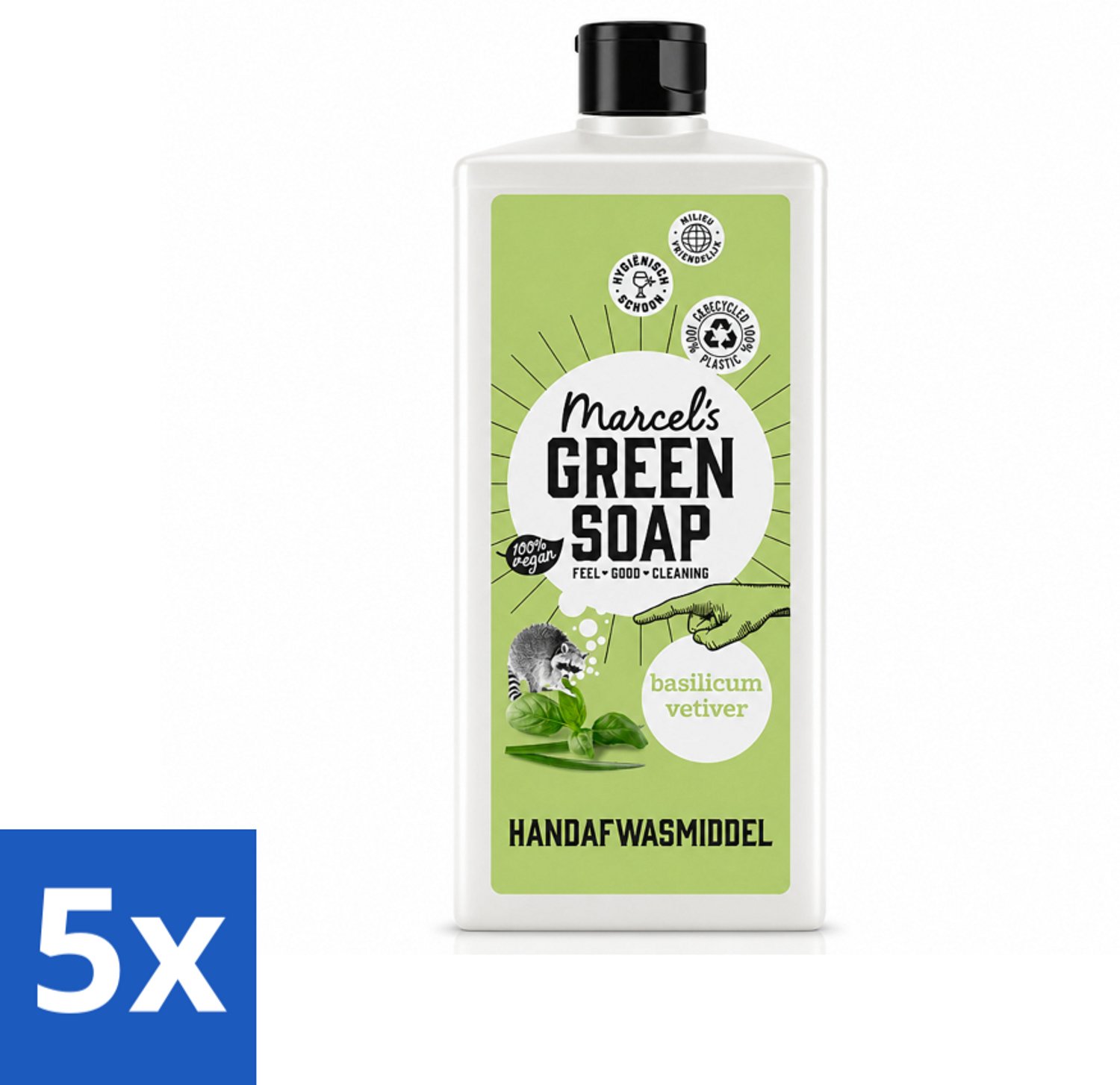 5 x Marcel's Green Soap - Afwasmiddel - Basilicum & Vetiver Gras - Plantaardig & duurzaam - 500 ml - Voordeelverpakking - 5 stuks