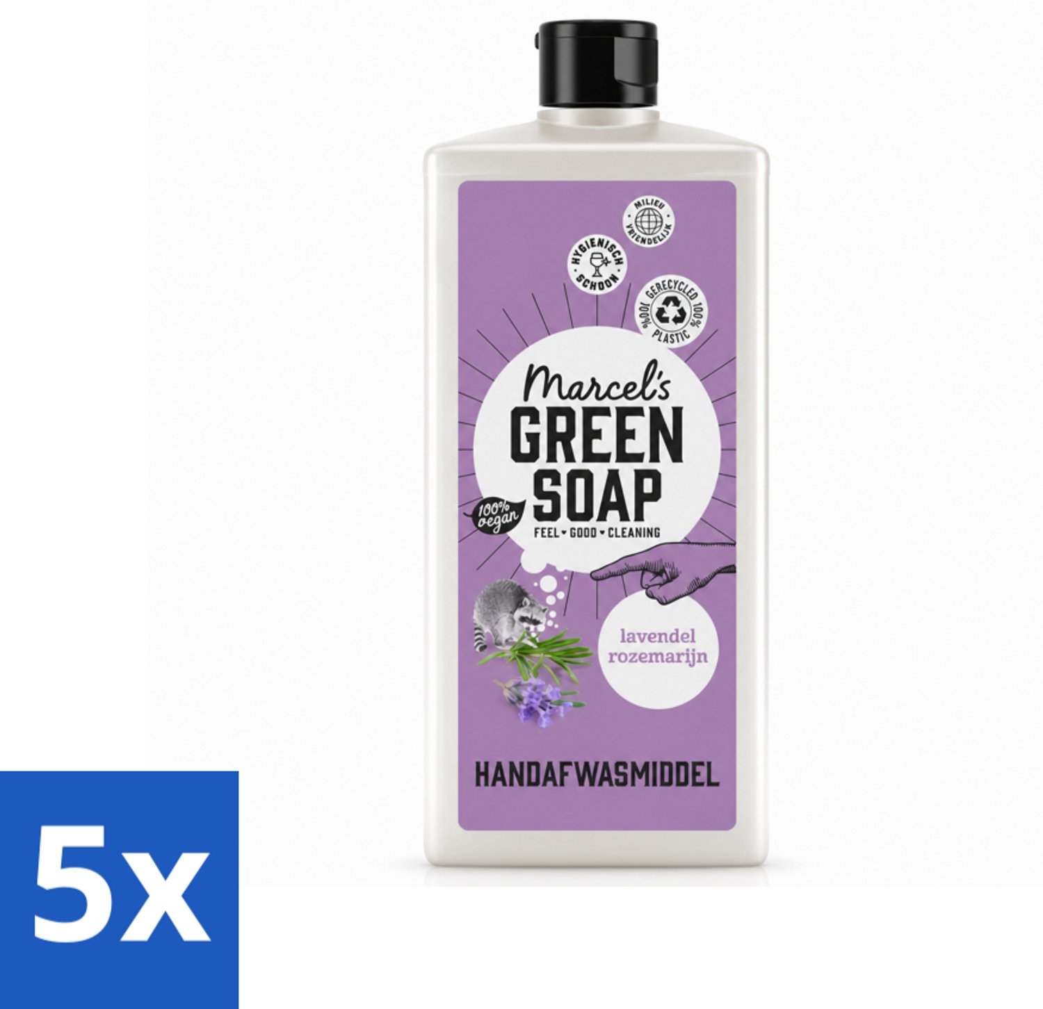 5 x Marcel's Green Soap - Afwasmiddel - Lavendel & Rosemarijn - Voor dagelijks gebruik - 500 ml - Voordeelverpakking - 5 stuks