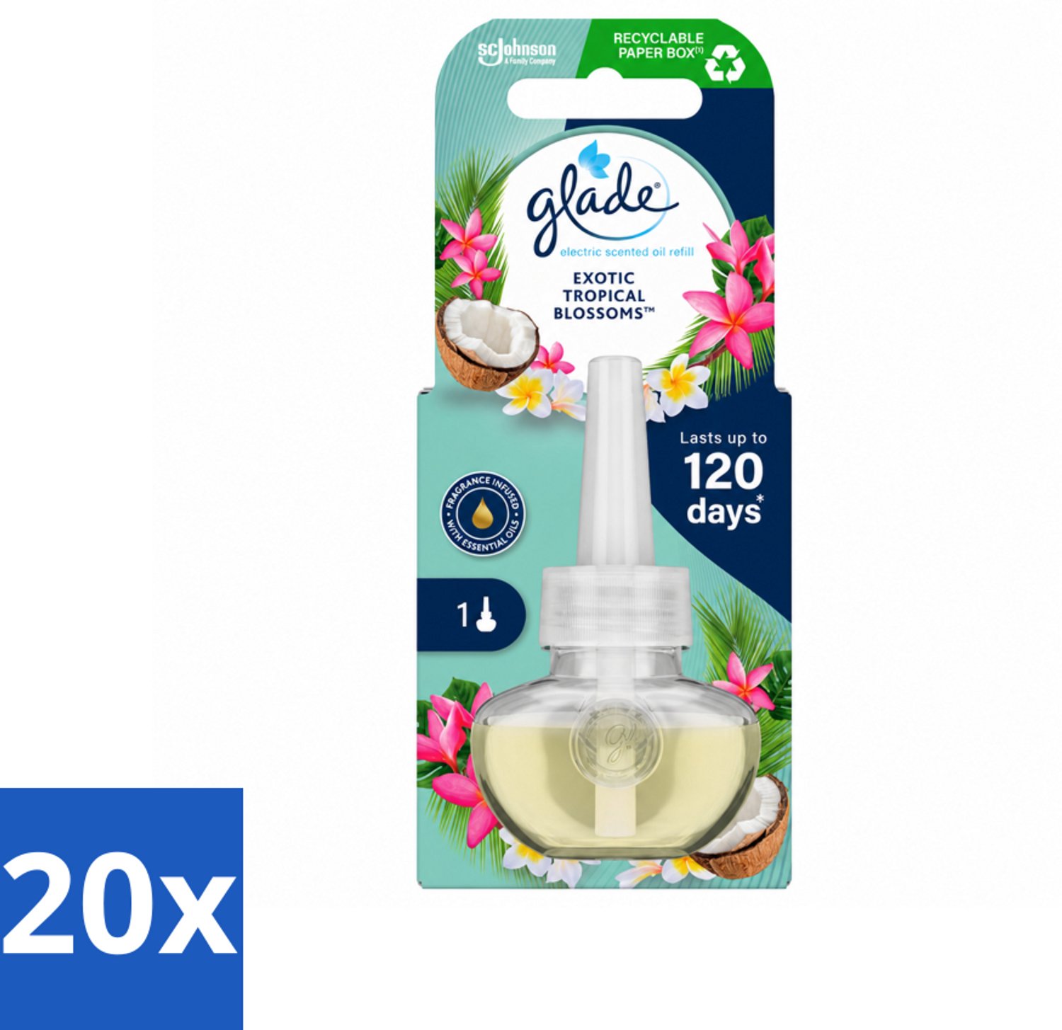 20 x Glade - Navulling Elektrische Olie - Exotic Tropical Blossoms - Zonder Houder - Voordeelverpakking - 20 stuks