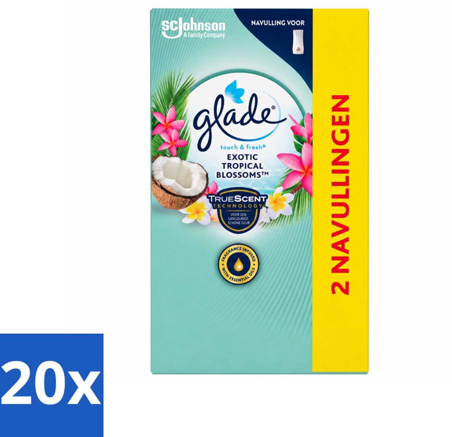 20 x Glade - Touch & Fresh - Exotic Tropical Blossoms - 2x 10 ml - Voordeelverpakking - 20 stuks