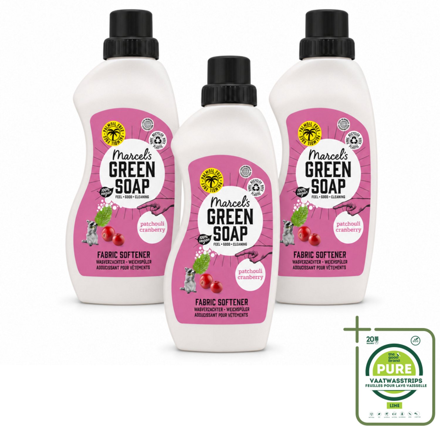 3 x Marcel's Green Soap - Wasverzachter - Patchouli & Cranberry - Zachte frisheid - 30 Wasbeurten - 750 ml - Grootverpakking - Wasverzachter - Wasgoed Verzachter - Natuurlijke Wasverzachter - Vegan Wasverzachter - Biologisch Afbreekbaar