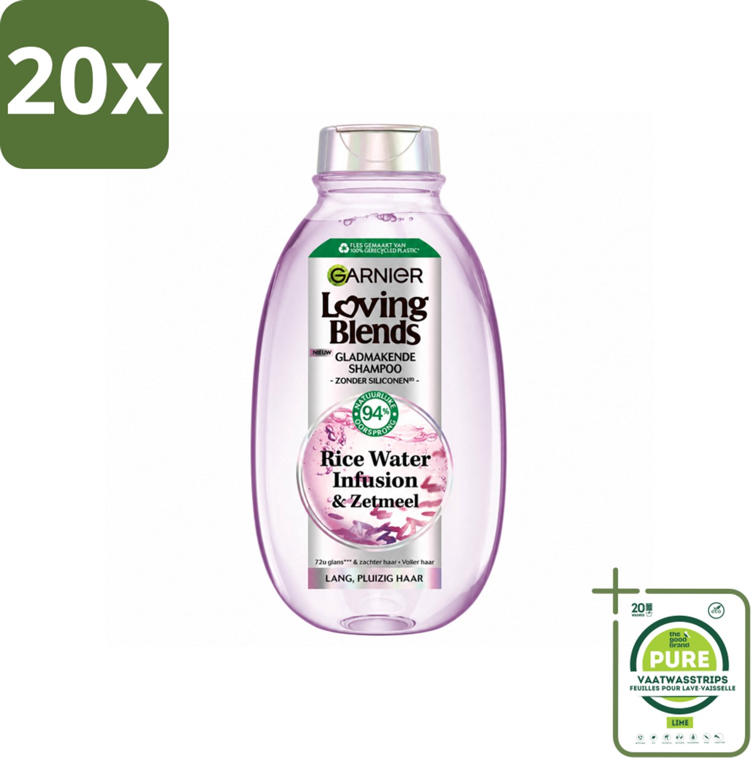 20 x Garnier - Loving Blends - Shampoo - Rice Water Infusion - Glans & Zachtheid - Lang Haar - 300 ml - Grootverpakking - Vaatwasstrips - Rijstwater Shampoo - Glans Haar - Zachtheid Haar - Hydratie Haar - Lang Haar Verzorging