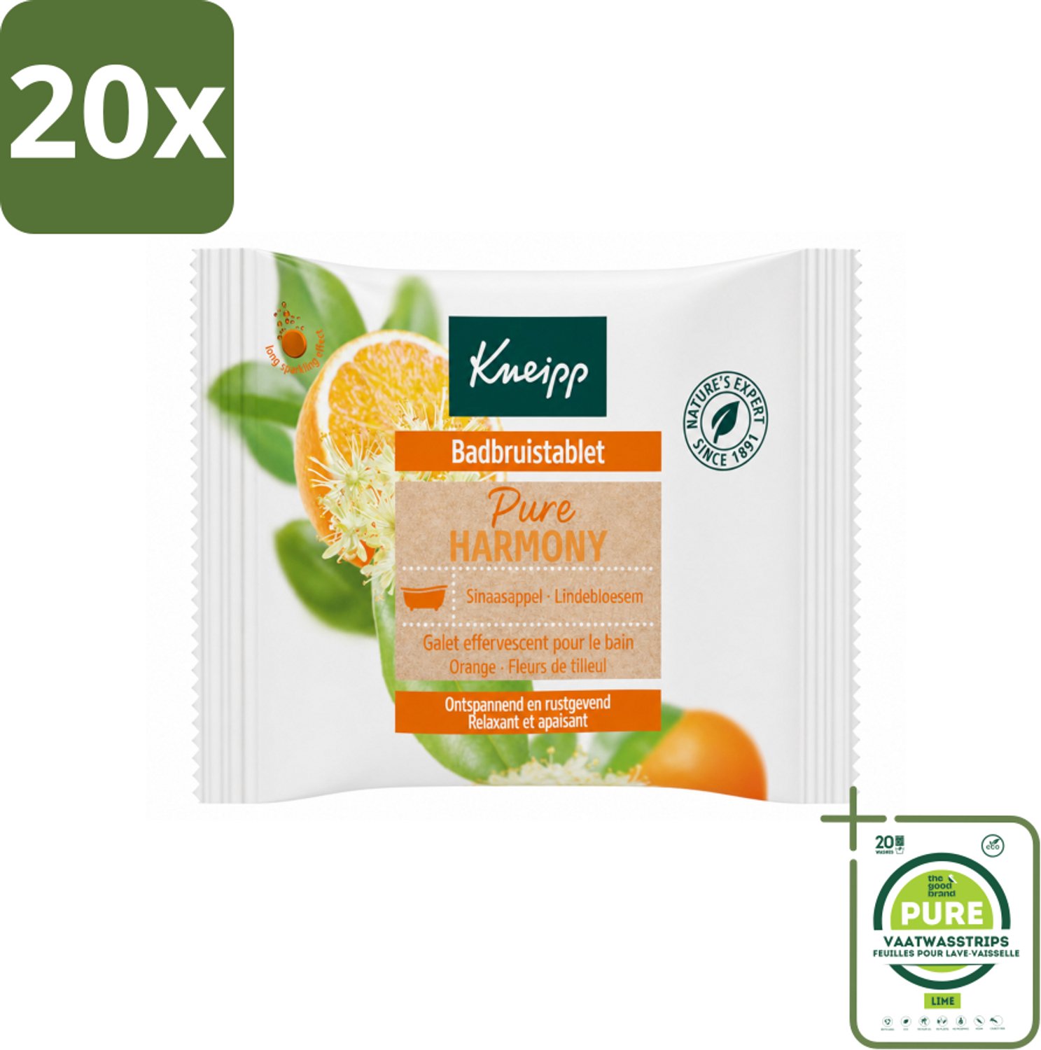 20 x Kneipp - Badbruistablet - Oranje lindebloesem - Grootverpakking - Vaatwasstrips - Badbruistablet - Ontspanning - Harmonie - Balans - Natuurlijke Ontspanning