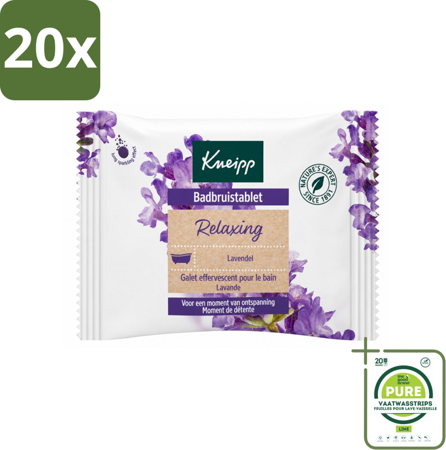 20 x Kneipp - Badbruistablet - Lavendel - Grootverpakking - Vaatwasstrips - Badbruistablet Lavendel - Ontspanning - Stressvermindering - Rust - Natuurlijke Badolie