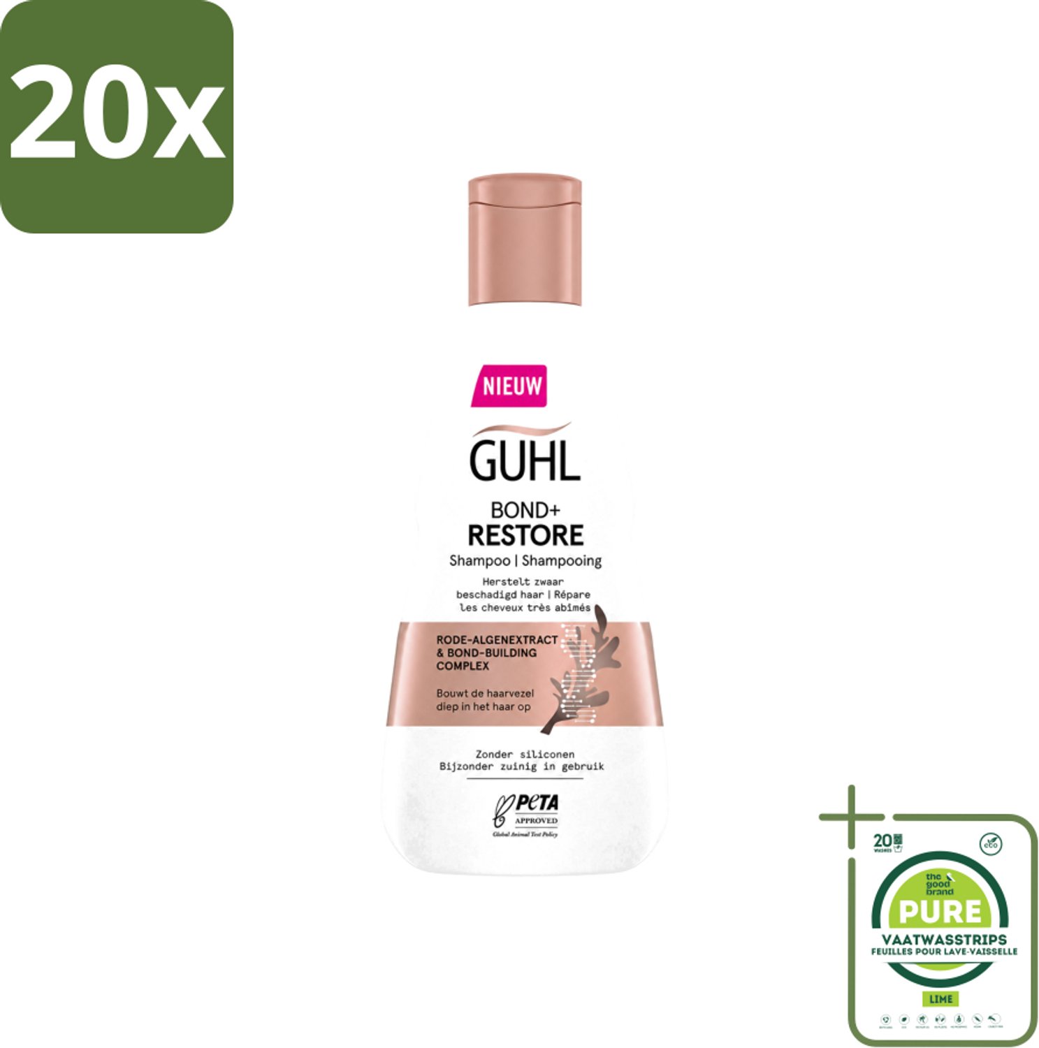 20 x Guhl - Shampoo - Bond+ Restore - 250 ml - Grootverpakking - Vaatwasstrips - Herstel Haar - Beschadigd Haar - Zwaar Beschadigd Haar - Haar Herstellen - Haar Versterken