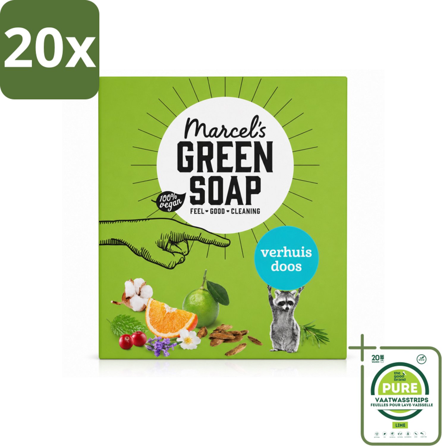20 x Marcel's Green Soap - Verhuisdoos - Duurzaam Schoonmaken - Natuurlijke verzorging - 8 Zeepjes - Grootverpakking - Vaatwasstrips - Verhuizing - Schoonmaken - Natuurlijke Reiniging - Duurzaamheid - Milieuvriendelijk