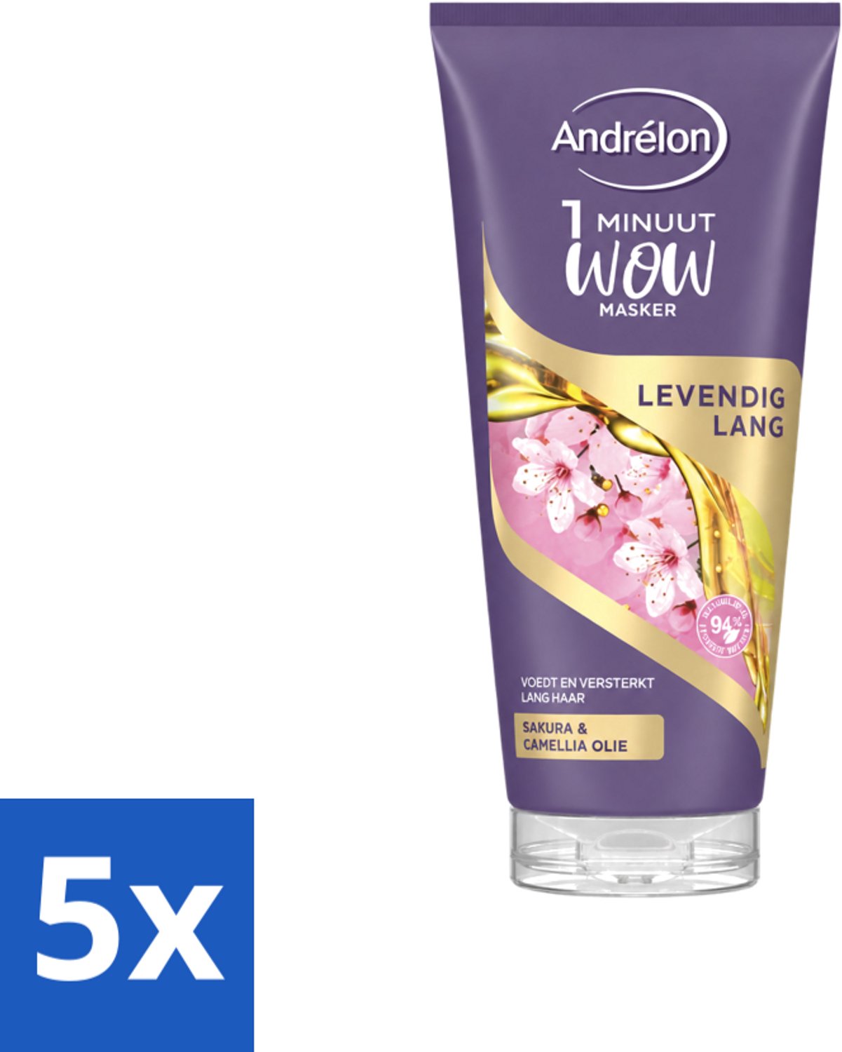 5 x Andrélon - WOW - Masker - Levendig Lang - 180 ml - Voordeelverpakking - 5 stuks