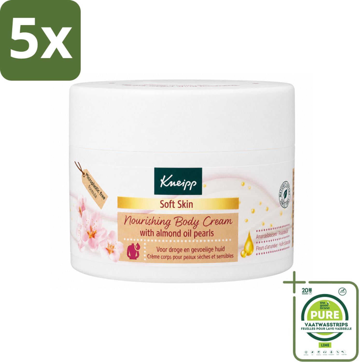5 x Kneipp - Body crème - Soft Skin - Amandelbloesem - 200 ml - Grootverpakking - Vaatwasstrips - Zachte Huid - Amandelolie - Shea Butter - Huidveroudering - Huidhydratatie