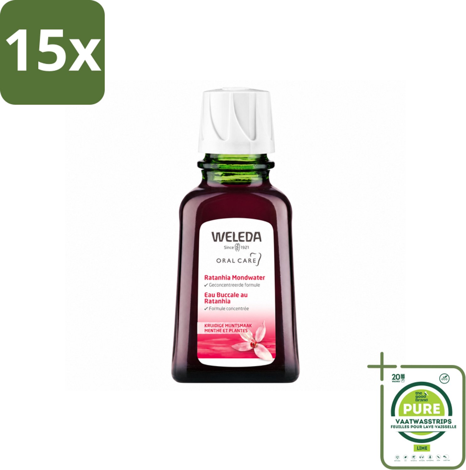 15 x WELEDA - Mondwater geconcentreerd - Ratanhia - 50 ml - Grootverpakking - Vaatwasstrips - Mondwater - Tandvlees Verzorging - Natuurlijk Mondwater - Ratanhia Mondwater - Mondverzorging