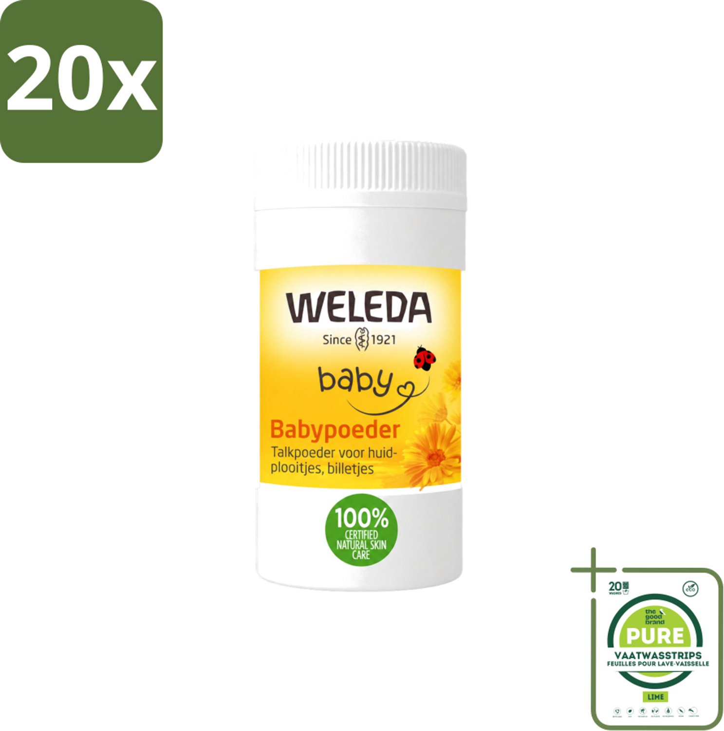 20 x WELEDA - Babypoeder - Baby & Kind Calendula - 20 g - Grootverpakking - Vaatwasstrips - Babyhuid Verzorging - Poeder Voor Babyhuid - Natuurlijke Babyhuid Verzorging - Calendula Poeder - Arnica Extract