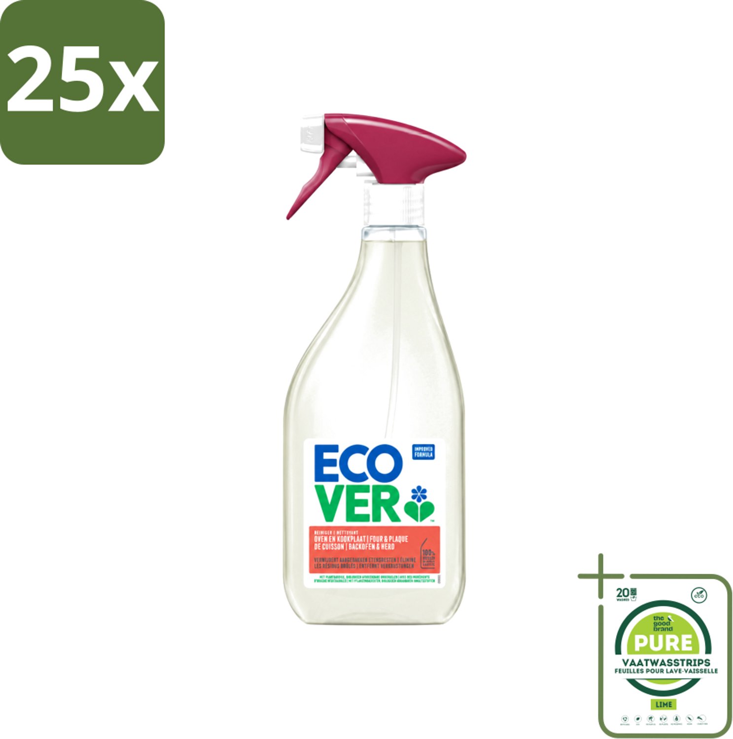 25 x Ecover - Oven- & Kookplaatreiniger - Power Cleaner - 500 ml - Grootverpakking - Vaatwasstrips - Oven Reinigen - Kookplaat Reinigen - Vet Verwijderen - Plantaardige Reiniger - Vuil Verwijderen