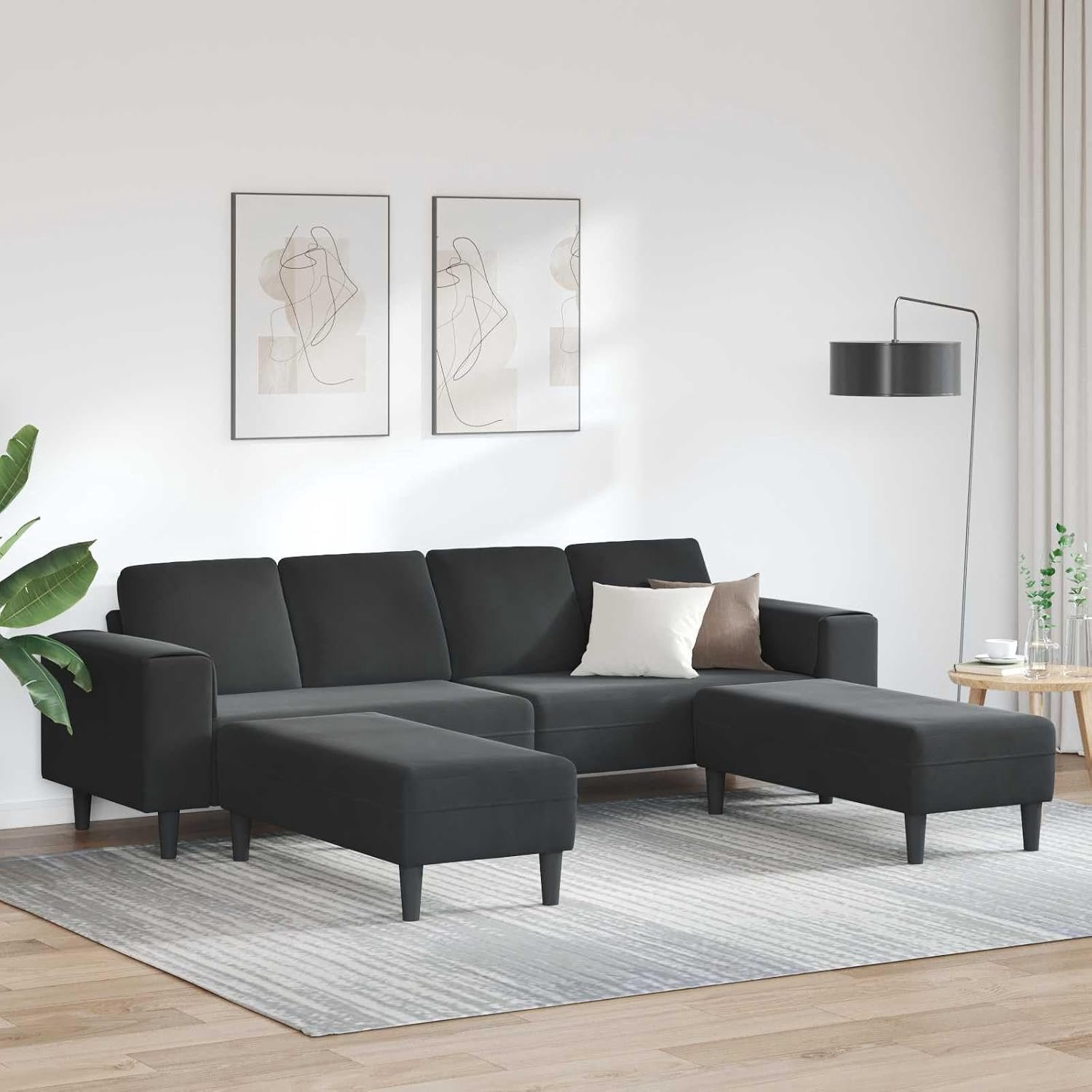 Zitmeubelen voor de woonkamer, 3 stuks, zwart, met ademende polyester bekleding en stabiele multiplexconstructie voor duurzaam gebruik