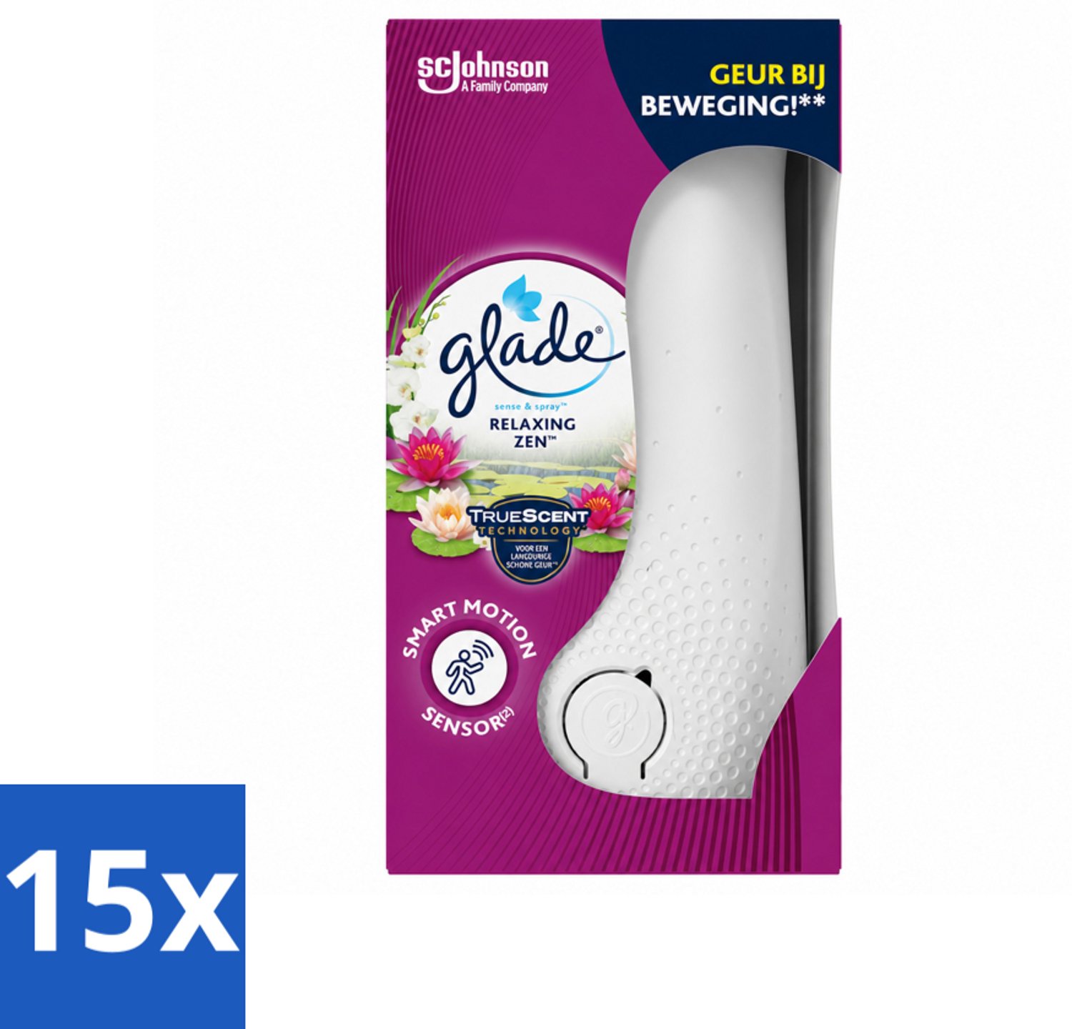 15 x Glade - Houder Sense & Spray - Relaxing Zen - 18 ml - Voordeelverpakking - 15 stuks