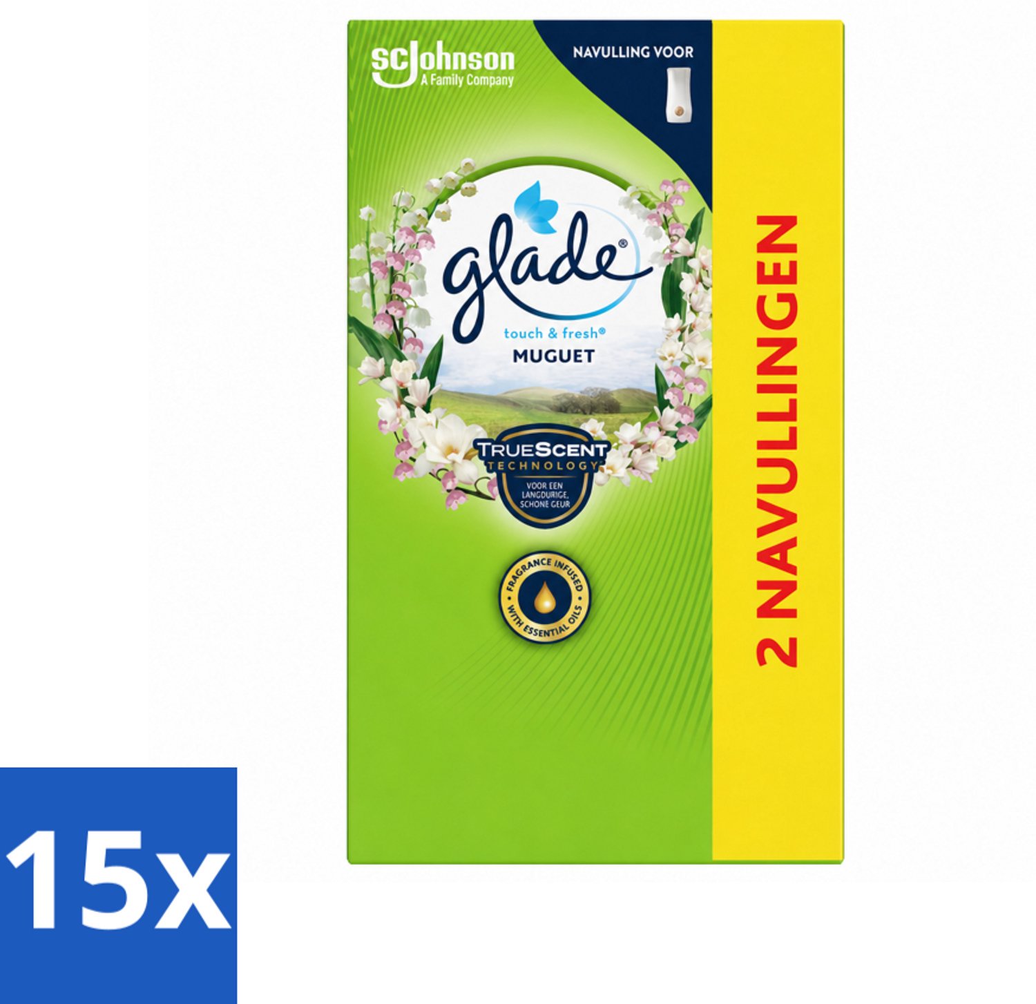 15 x Glade - Touch & Fresh Navulling - Lelietje-van-dalen - 2 × 10 ml - Voordeelverpakking - 15 stuks