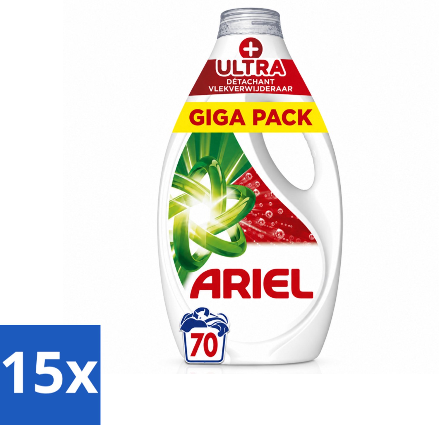 15 x Ariel - Vloeibaar Wasmiddel - +Ultra Vlekverwijderaar - 70 Wasbeurten - 3150 ml - Voordeelverpakking - 15 stuks