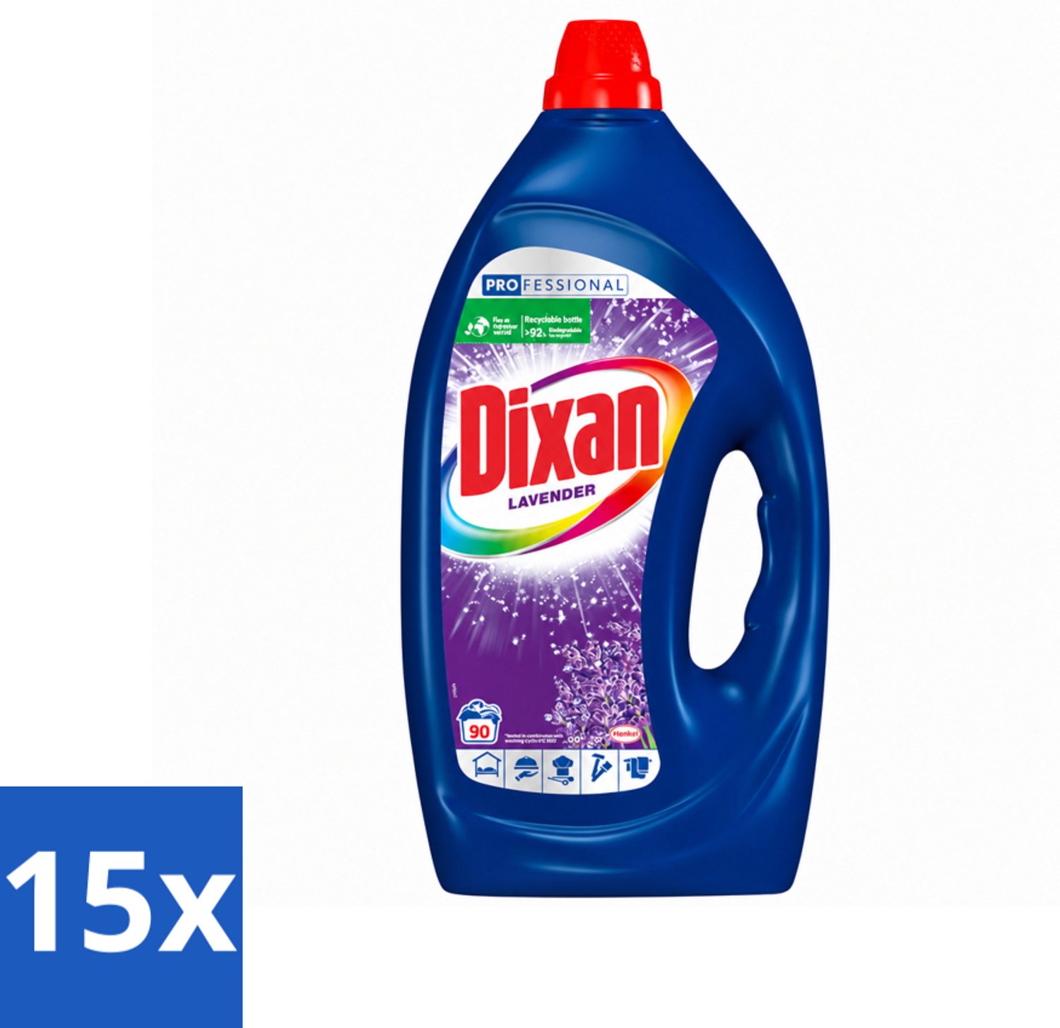 15 x Dixan - Vloeibaar wasmiddel - Fresh Lavender - Professional - 90 wasbeurten - Voordeelverpakking - 15 stuks