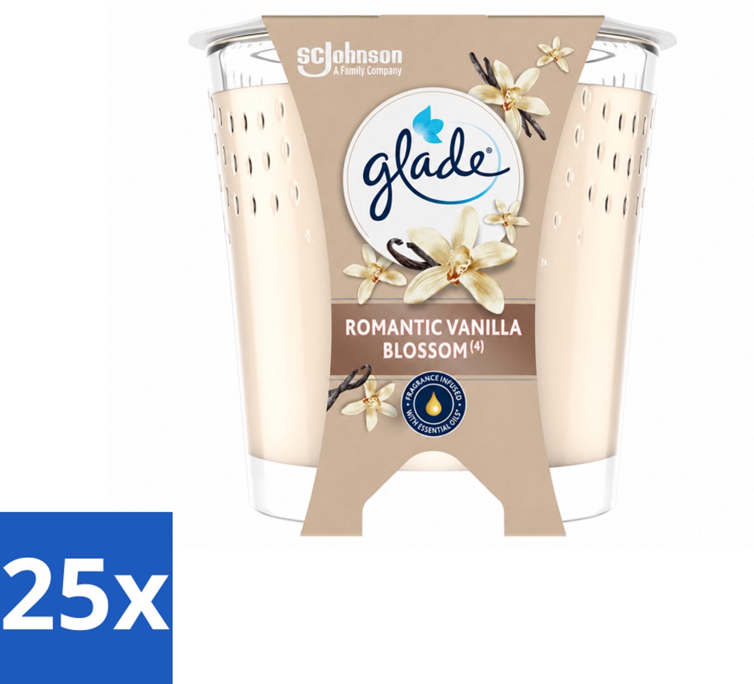 25 x Glade - Geurkaars Romantic Vanillebloesem - 100% Raapzaadwas & Vegan - 112 g - Voordeelverpakking - 25 stuks