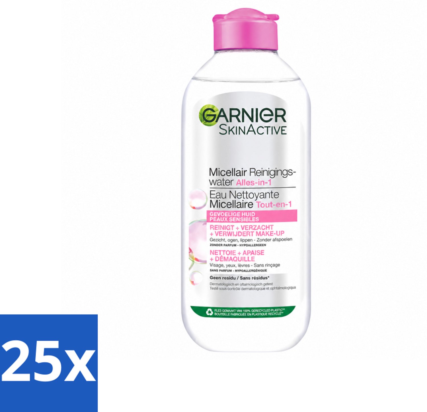 25 x Garnier - SkinActive - Micellair Reinigingswater - Gevoelige Huid - Milde Reiniging & Make-Up Remover - 400 ml - Voordeelverpakking - 25 stuks