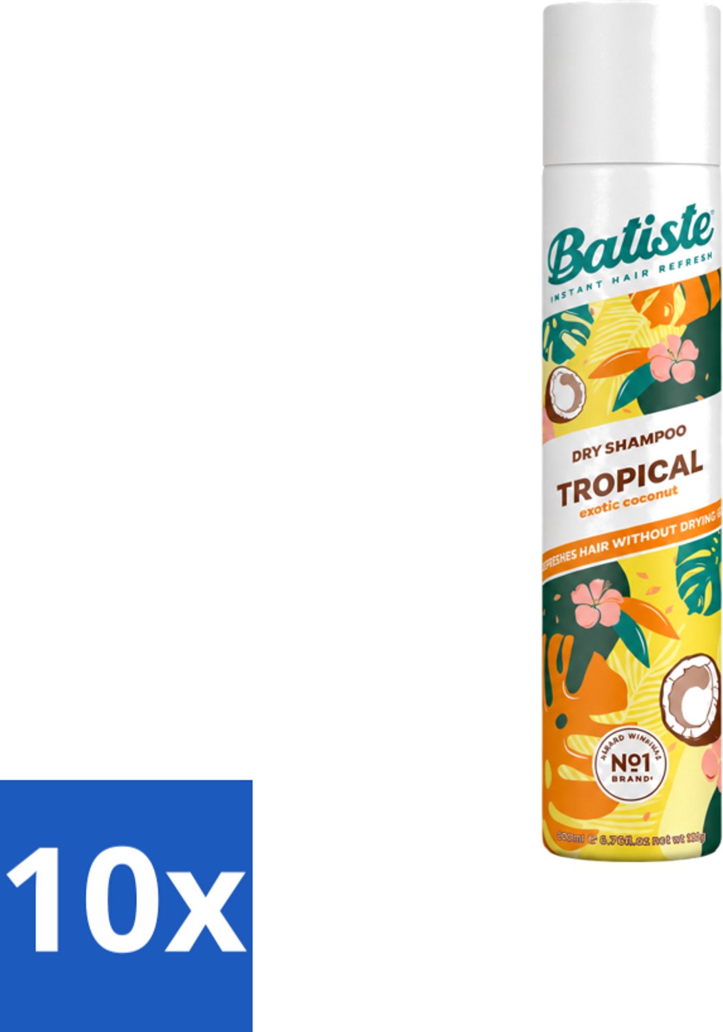 10 x Batiste - Tropical - Droogshampoo - Tropische Geur - Verfrist en Stylet - 200ml - Voordeelverpakking - 10 stuks