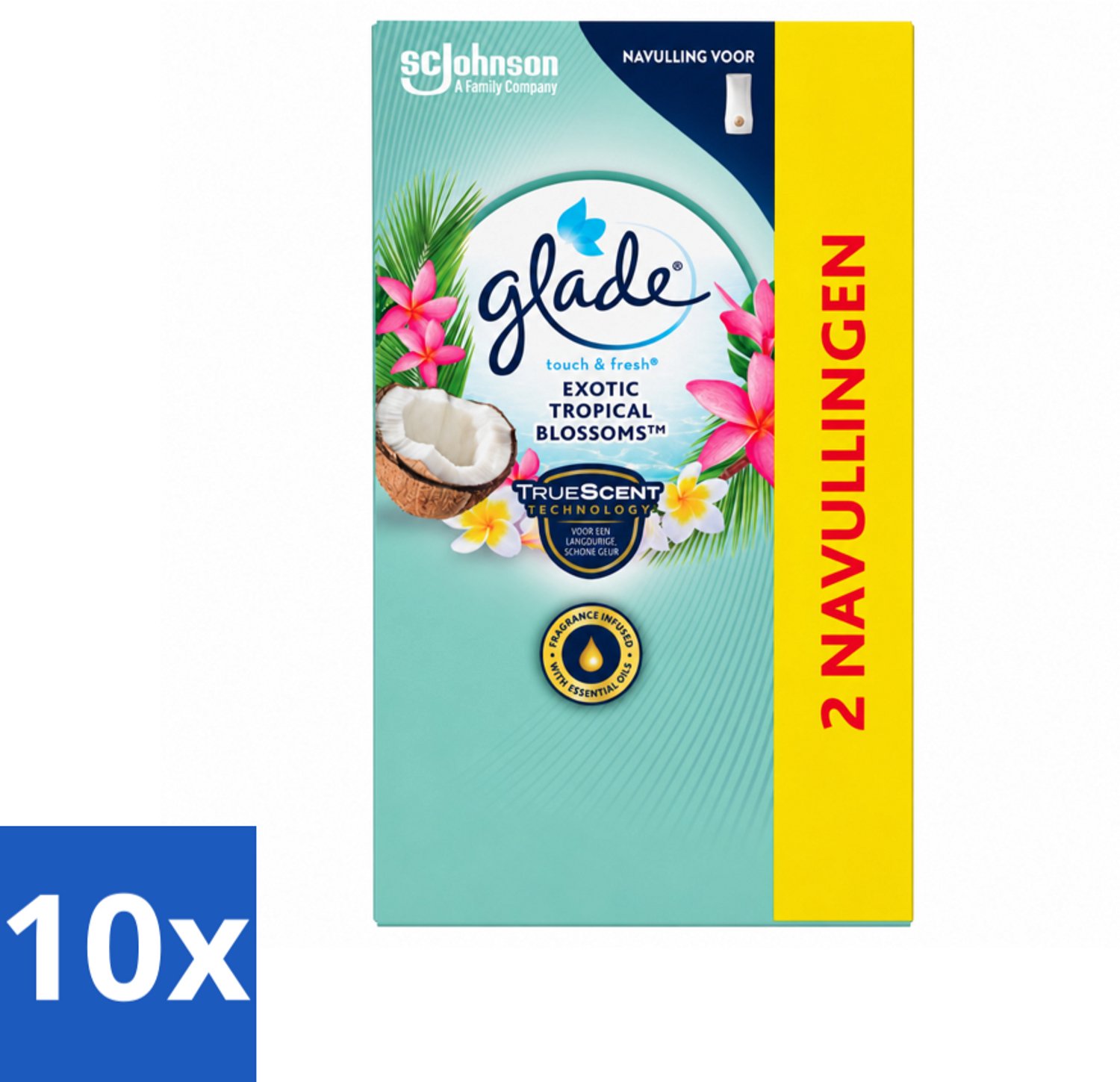 10 x Glade - Touch & Fresh - Exotic Tropical Blossoms - 2x 10 ml - Voordeelverpakking - 10 stuks
