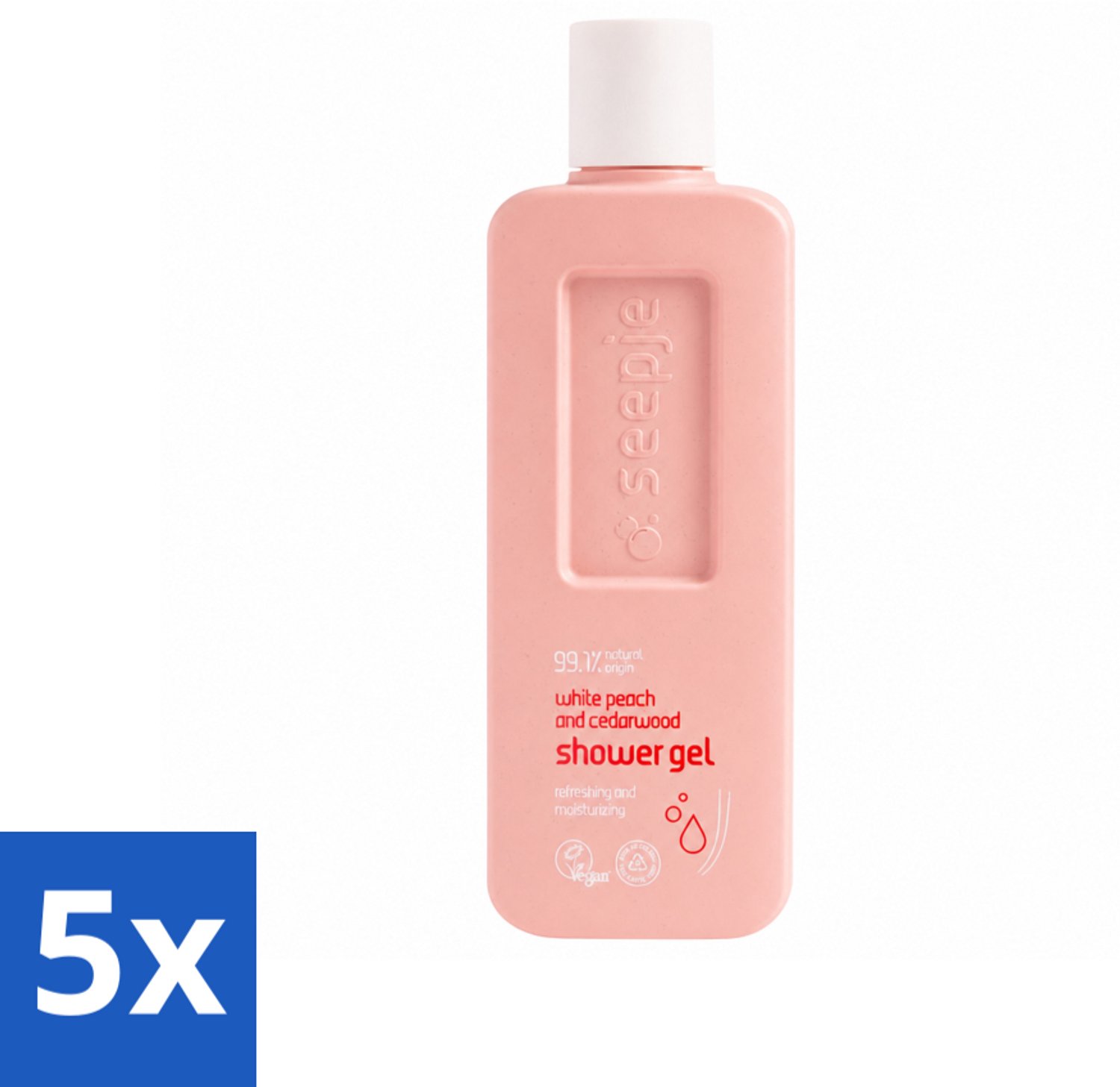 5 x Seepje - Douchegel - Natuurlijke Geur - Witte Perzik en Cederhout - 300 ml - Voordeelverpakking - 5 stuks