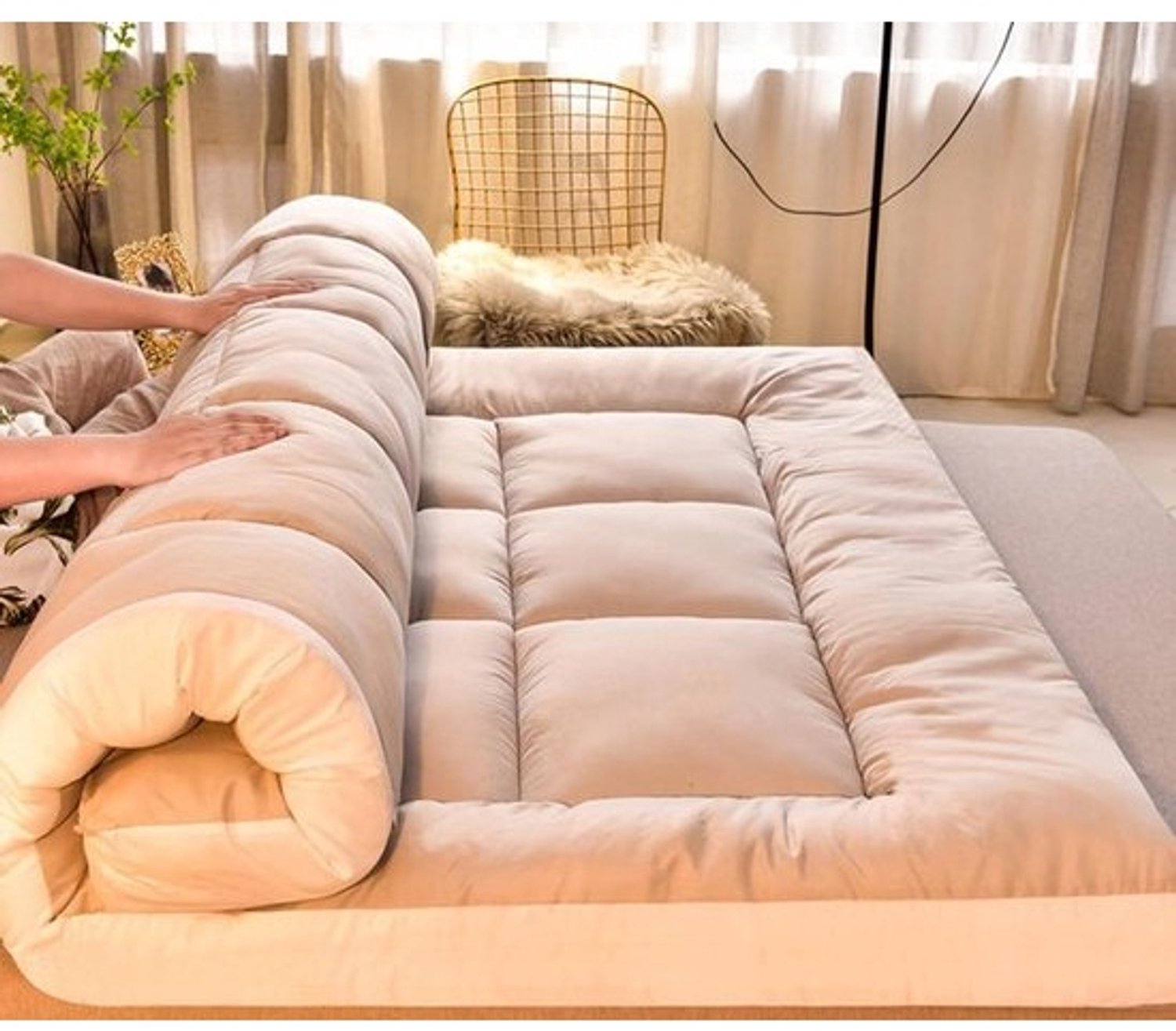 Japanse vloermatras - Futonmatras - Comfortabel slapen - Ademend katoenen oppervlak - 150x200cm - Groen