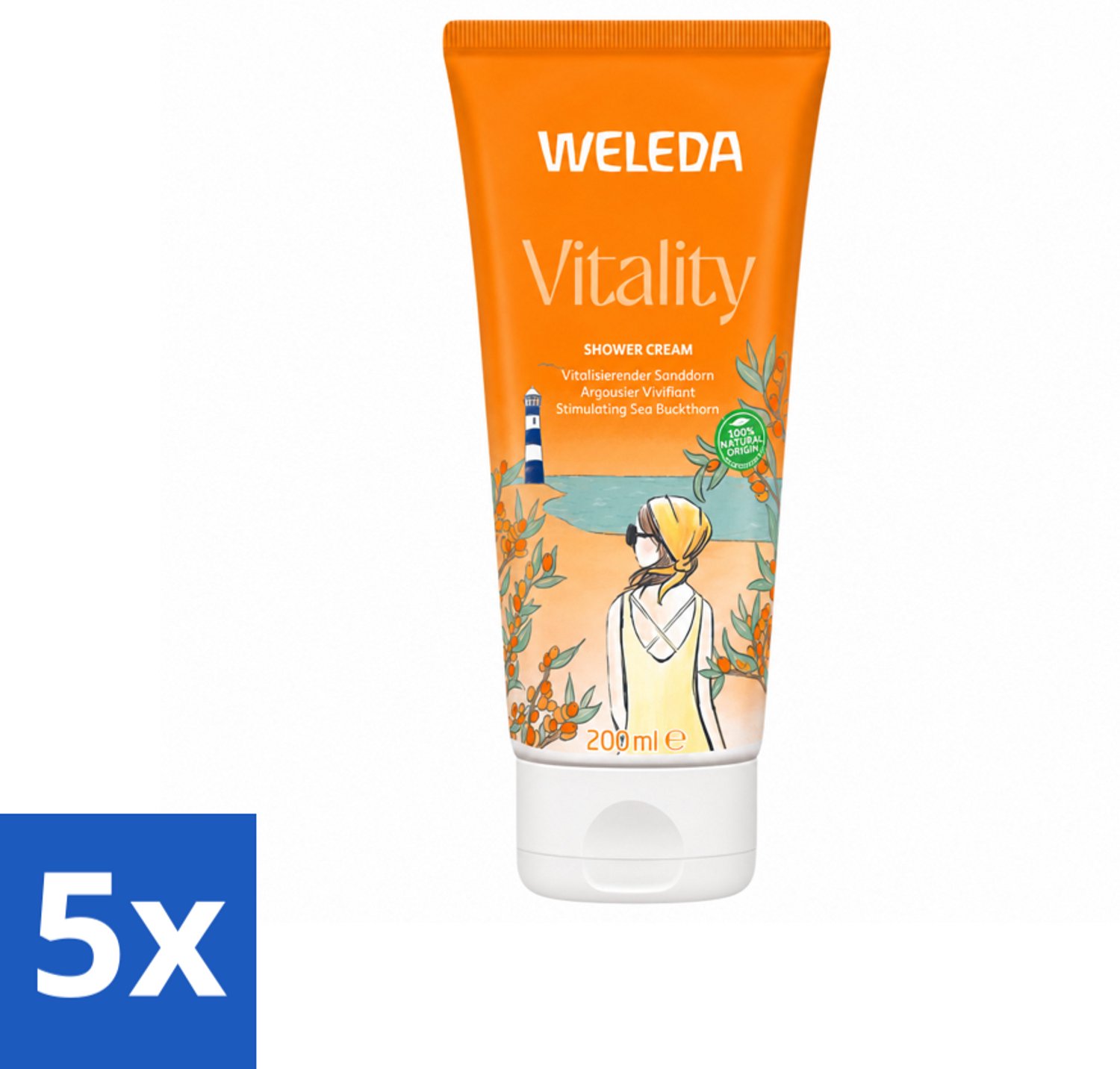 5 x WELEDA - Douchecrème Duindoorn Vitality - 200 ml - Voordeelverpakking - 5 stuks