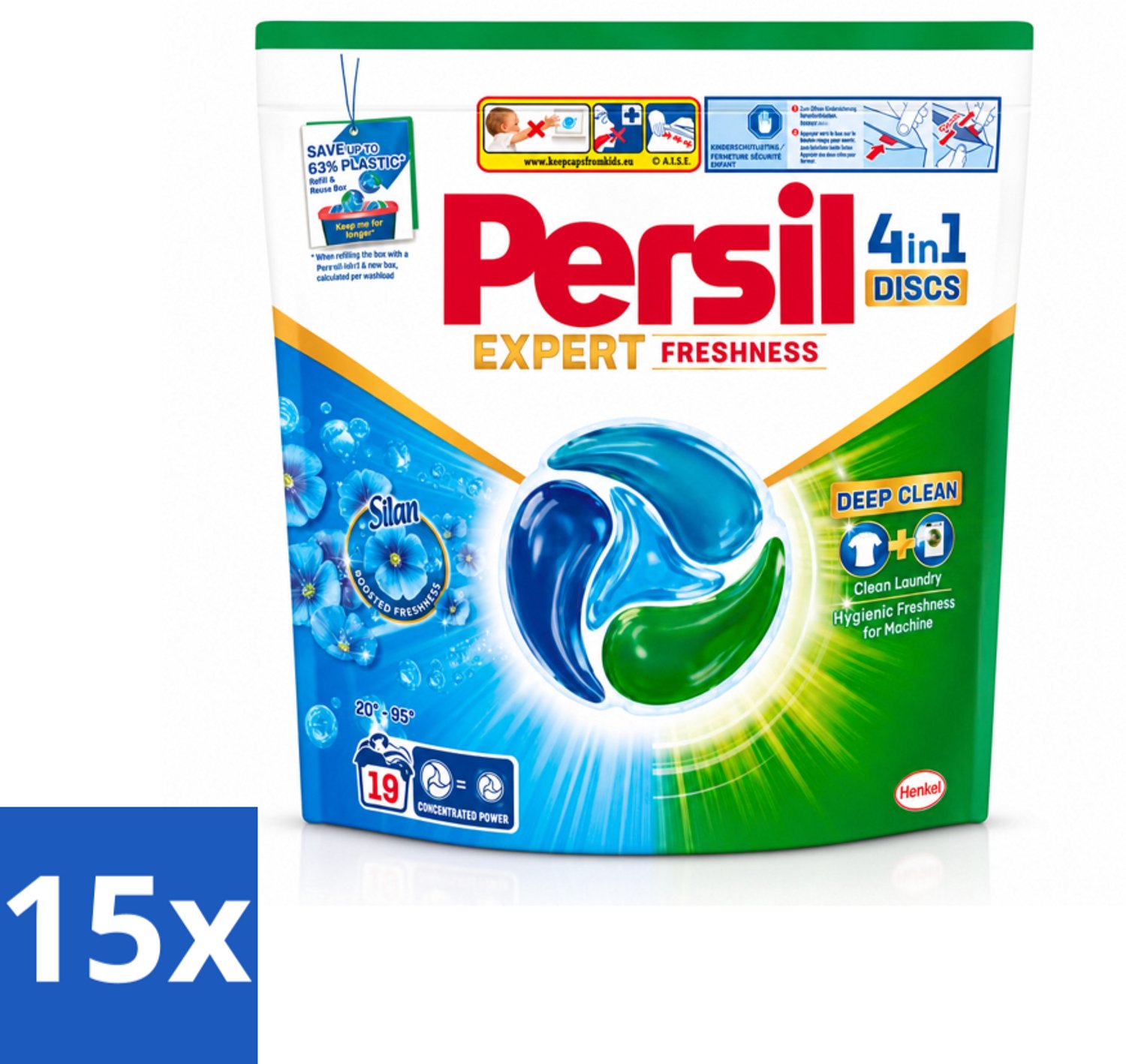 15 x Persil - Wasmiddel - Wasmiddelcapsules Freshness by Silan - Langdurige Frisheid - 19 wasbeurten - Voordeelverpakking - 15 stuks