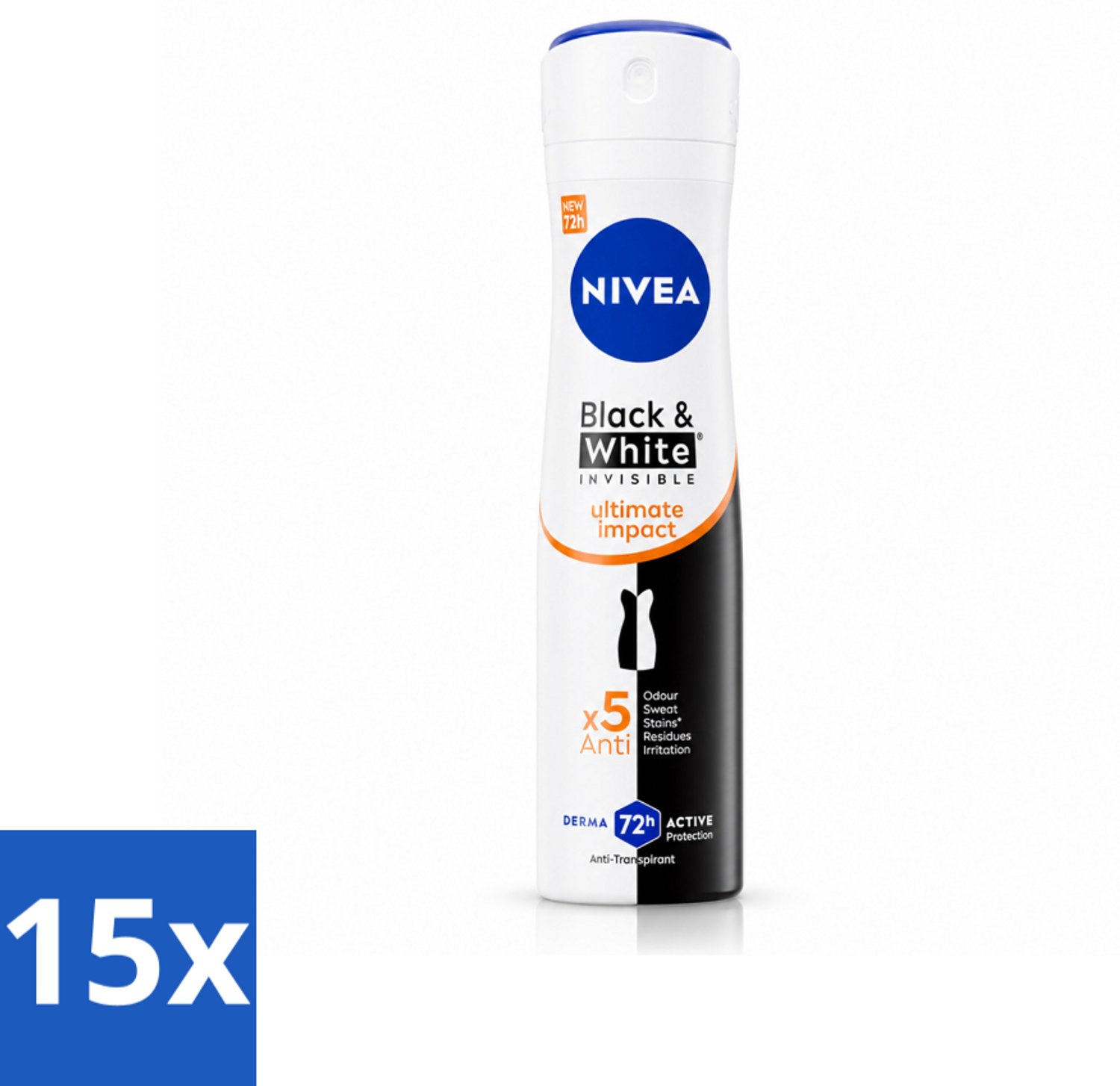 15 x NIVEA - Deodorant Spray - Zwart & Wit Ultieme Impact - Anti-Transpirant - 150 ml - Voordeelverpakking - 15 stuks