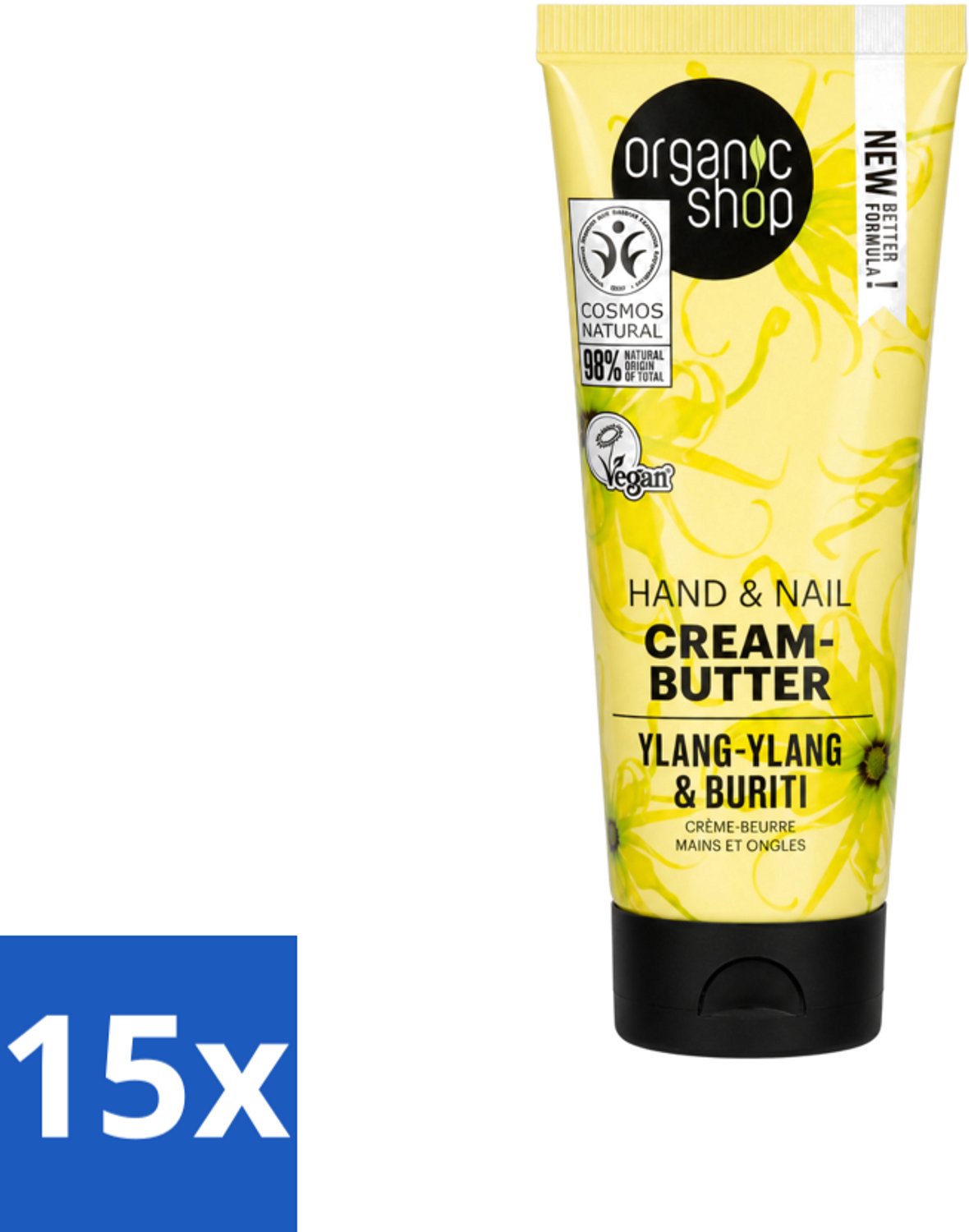 15 x Organic Shop - Ylang-Ylang & Buriti Hand & Nail Cream - Verzachtend en Herstellend - 75 ml - Voordeelverpakking - 15 stuks