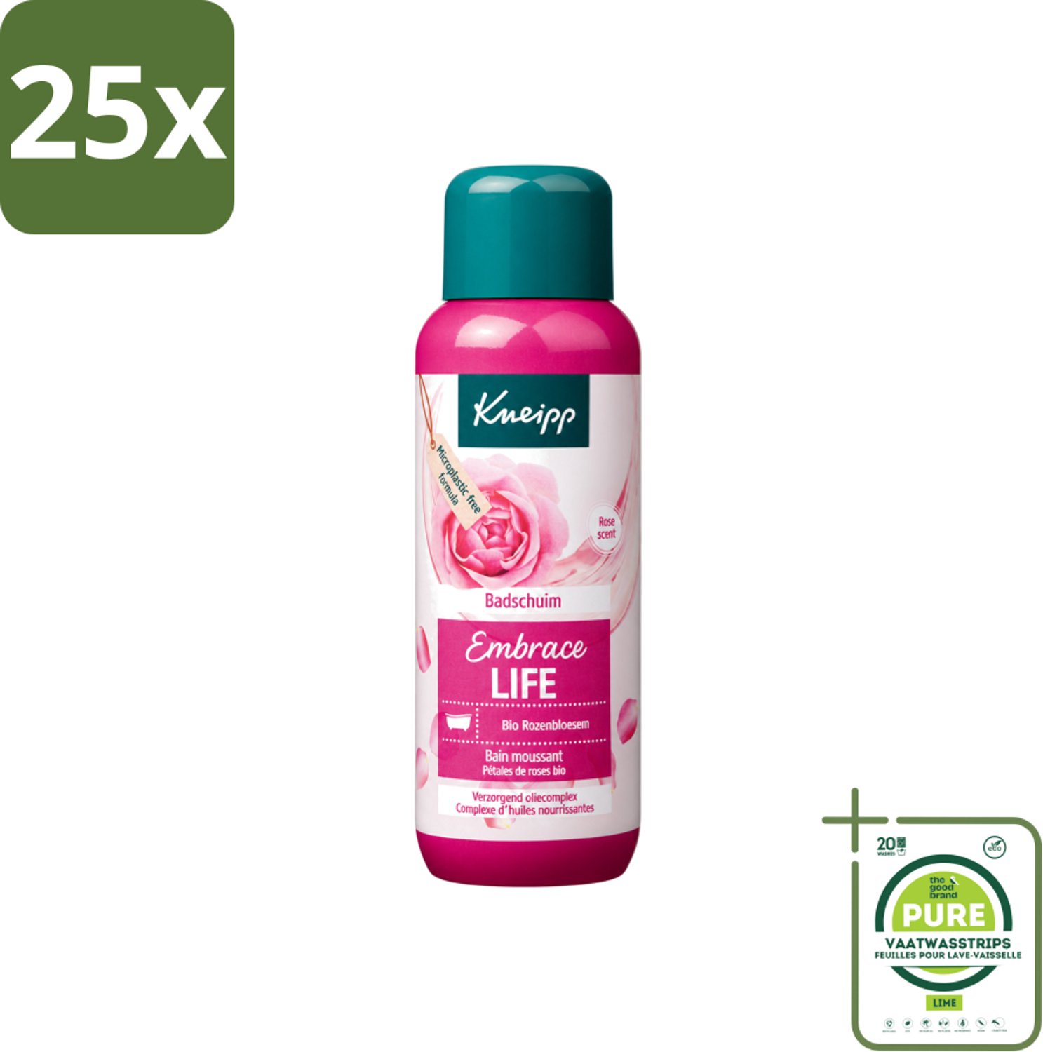 25 x Kneipp - Badschuim - Embrace Life - Anti-Aging verzorging - 400 ml - Grootverpakking - Vaatwasstrips - Badshuim - Anti-aging - Roos - Vrouwelijke Kracht - Zelfverzorging