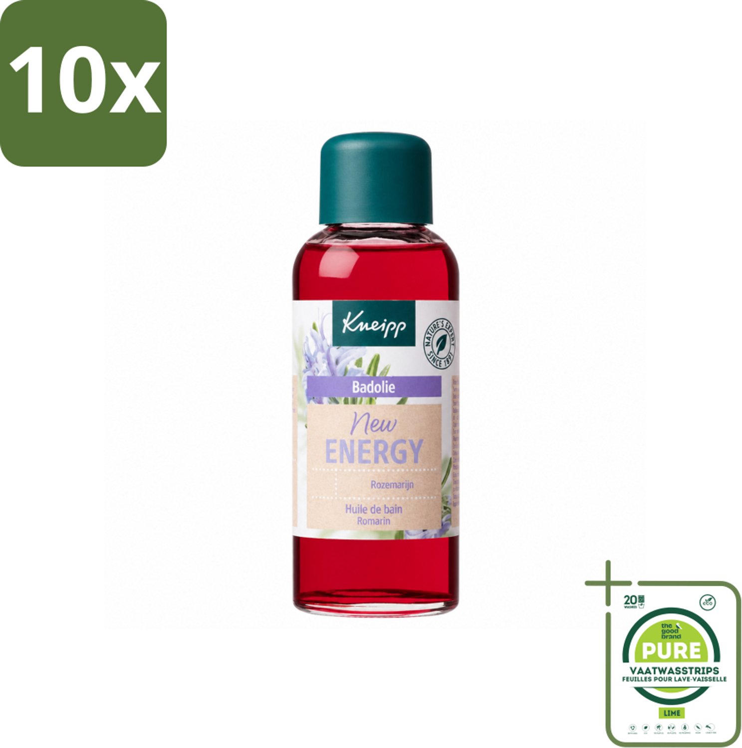 10 x Kneipp - Badolie - Rozemarijn - Voor nieuwe energie - 100 ml - Grootverpakking - Vaatwasstrips - Badolie - Energie - Rozemarijn - Verkwikkend Bad - Stimulerend Bad