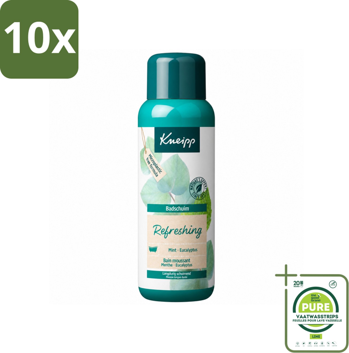 10 x Kneipp - Badschuim - Mint Eucalyptus - Verfrissend - 400 ml - Grootverpakking - Vaatwasstrips - Badshuim Mint Eucalyptus - Verfrissend Bad - Natuurlijke Energie - Ontspannend Bad - Schuimbad