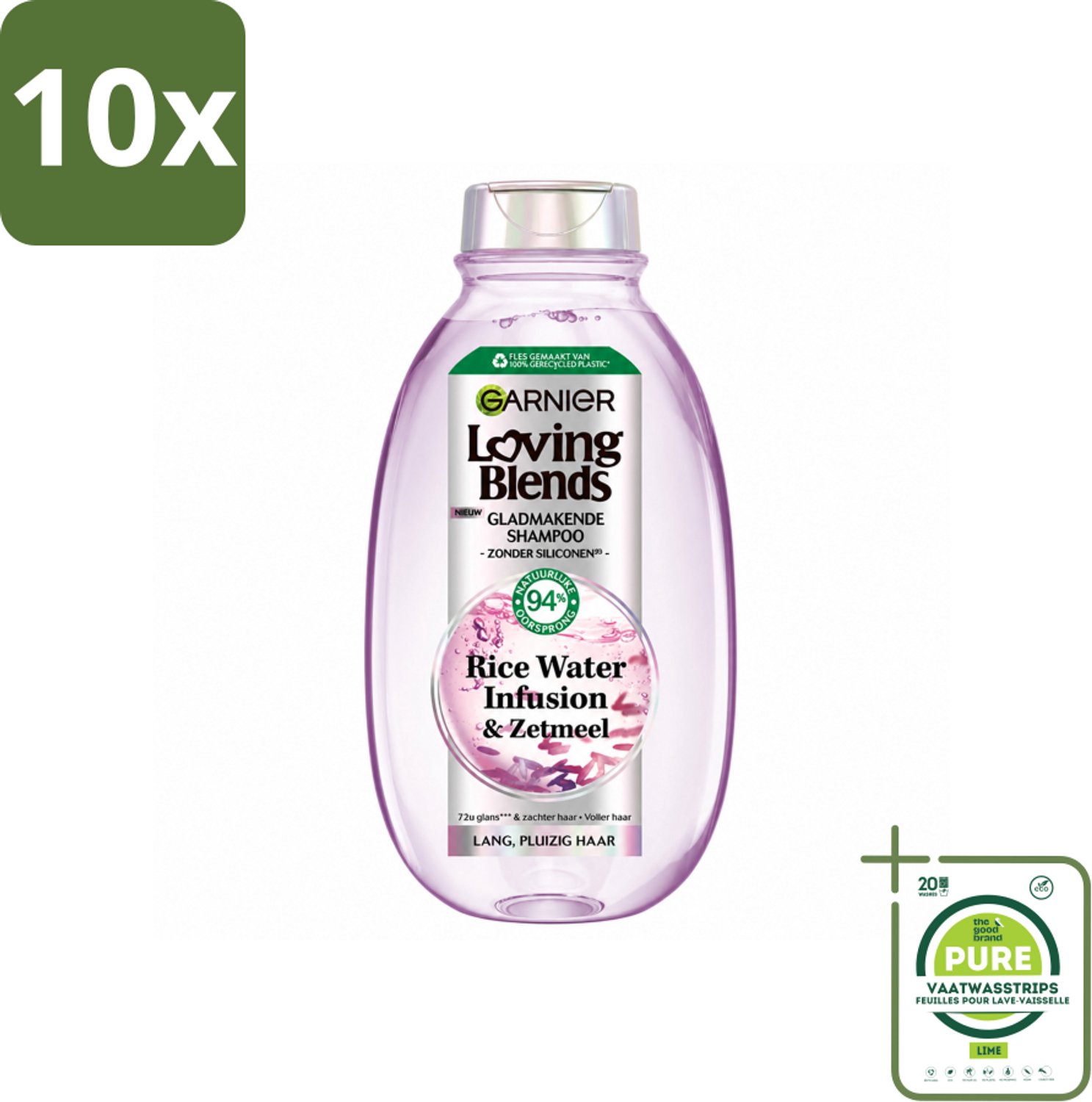 10 x Garnier - Loving Blends - Shampoo - Rice Water Infusion - Glans & Zachtheid - Lang Haar - 300 ml - Grootverpakking - Vaatwasstrips - Rijstwater Shampoo - Glans Haar - Zachtheid Haar - Hydratie Haar - Lang Haar Verzorging