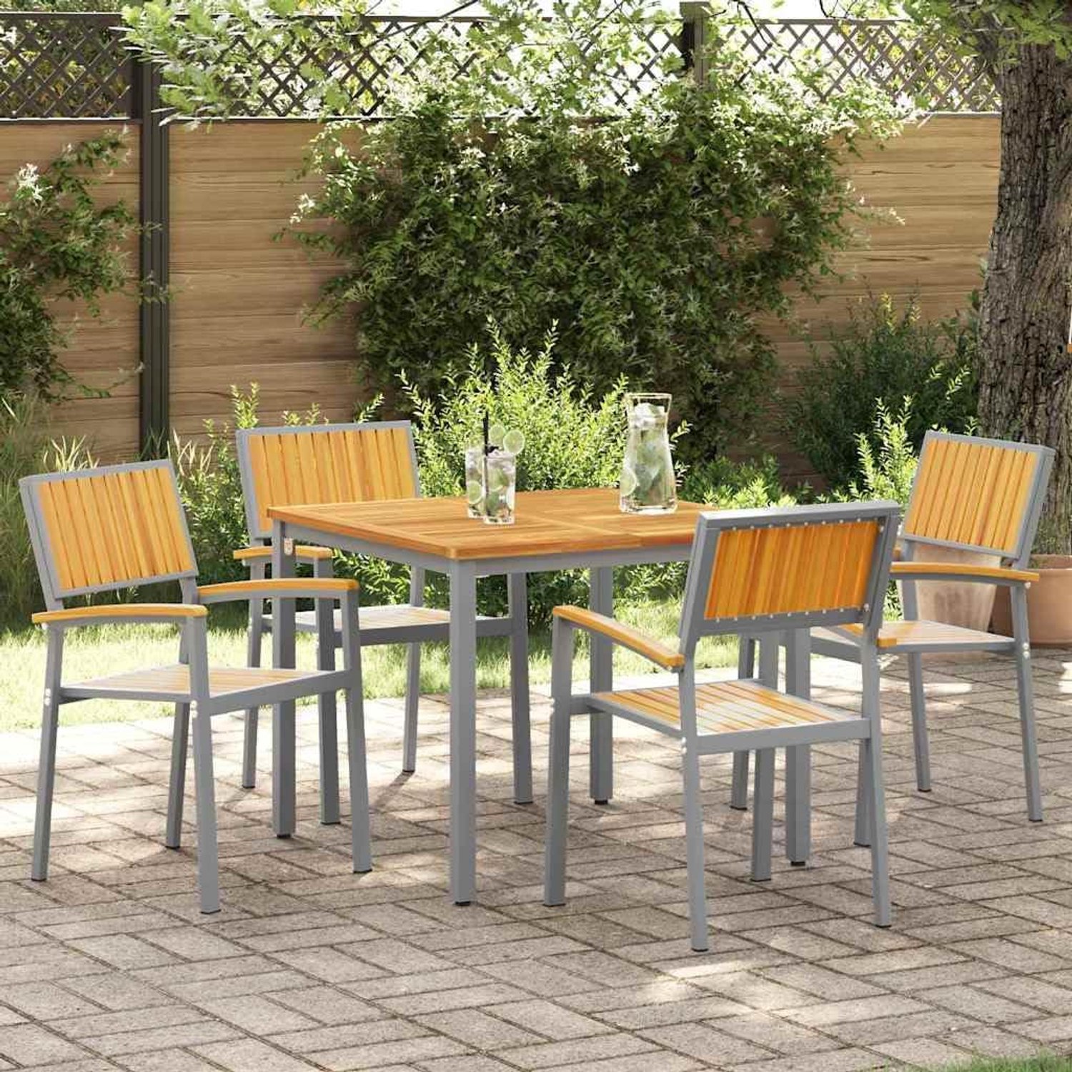 Stapelstoel, 4 stuks, bruin, 56 x 57 x 87 cm, massief hout, acacia tuinstoel met ergonomisch design en minimalistische stijl, stapelbaar voor terras, balkon en buiten