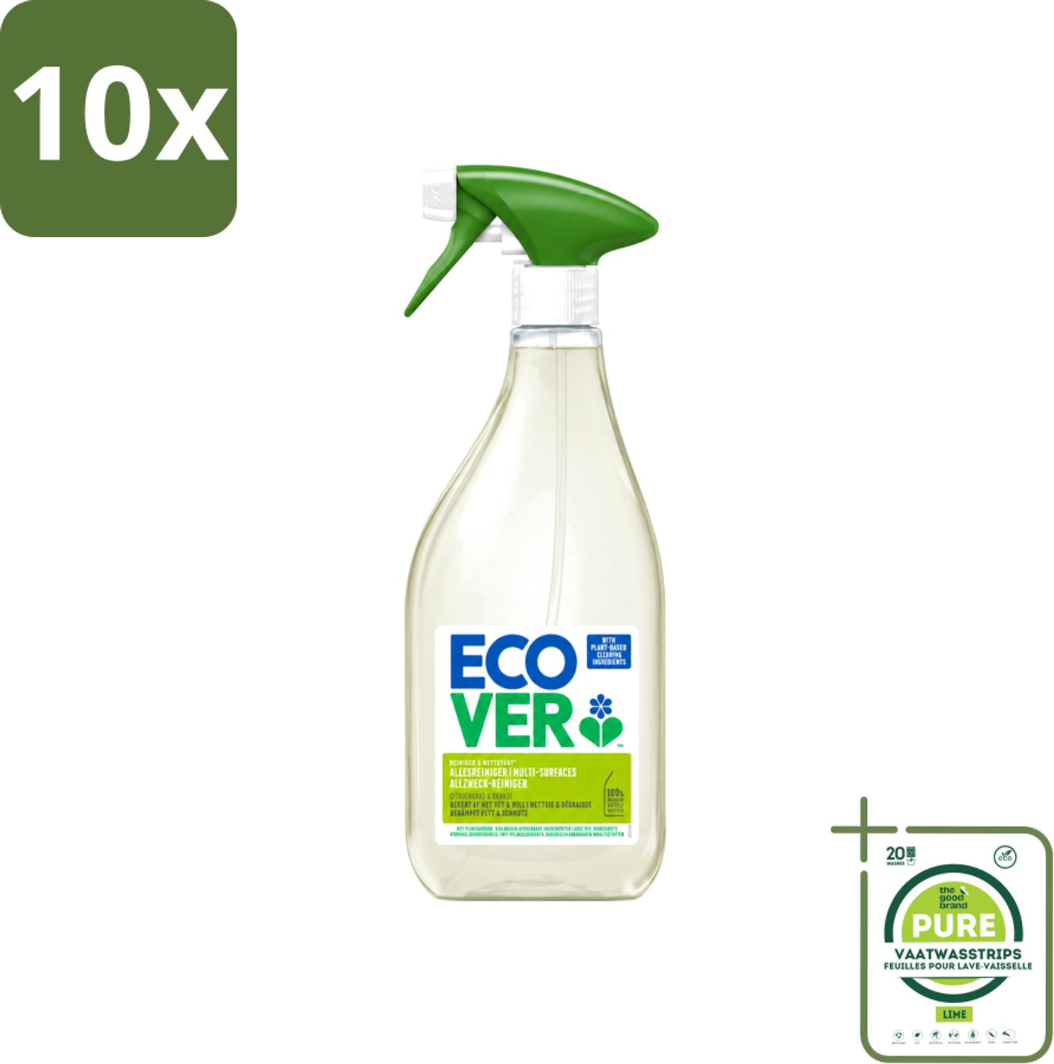 10 x Ecover - Allesreiniger Spray - Citroengras & Sinaasappel - 500 ml - Grootverpakking - Vaatwasstrips - Schoonmaken - Reinigingsmiddel - Citroengras - Sinaasappel - Natuurlijke Reiniging